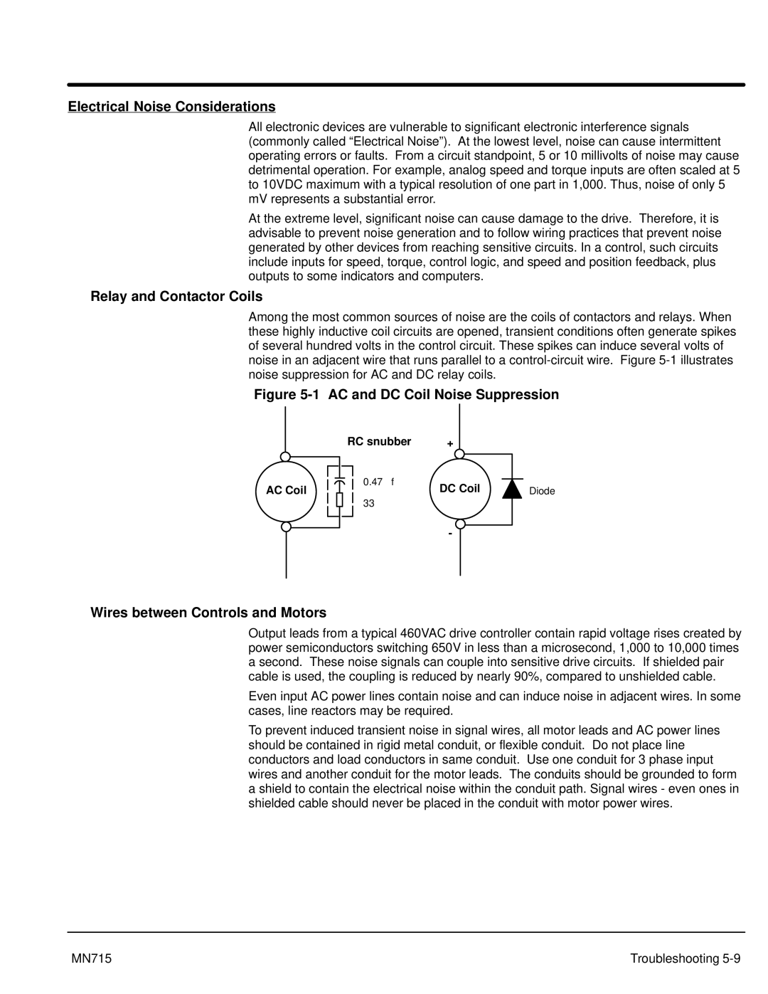 Baldor 15H manual Electrical Noise Considerations, Relay and Contactor Coils, Wires between Controls and Motors, DC Coil 