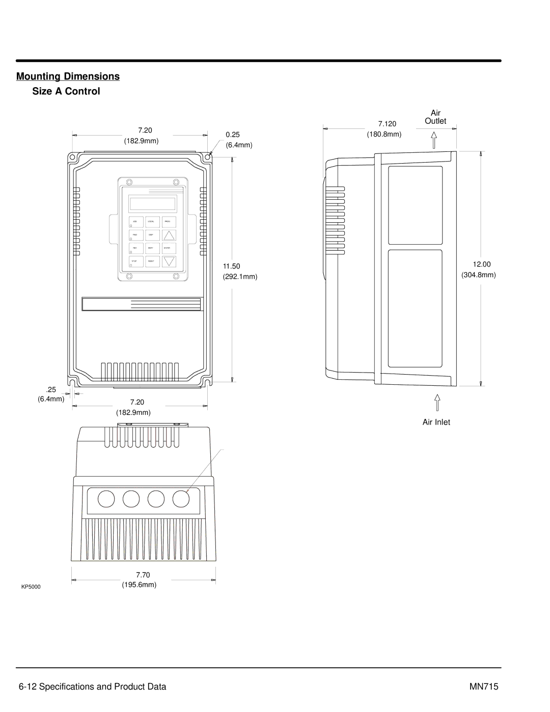 Baldor Inverter Control, 15H manual Mounting Dimensions Size a Control 