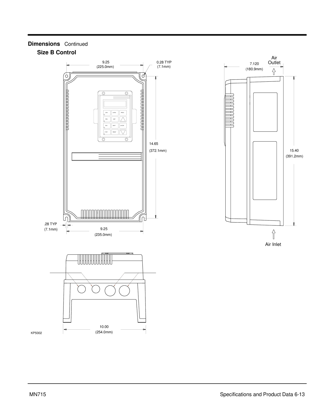 Baldor 15H, Inverter Control manual Dimensions Size B Control 