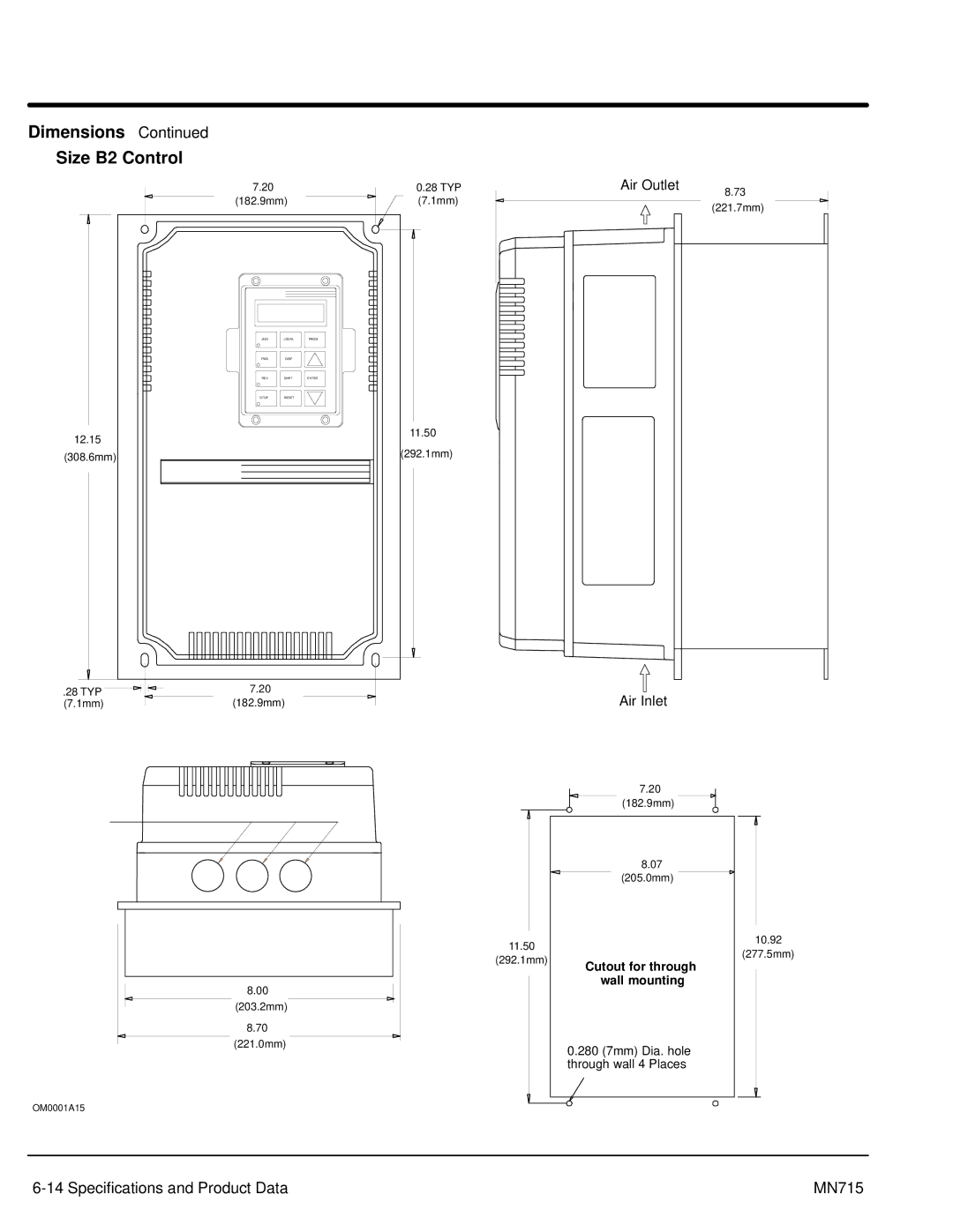 Baldor Inverter Control, 15H manual Dimensions Size B2 Control 