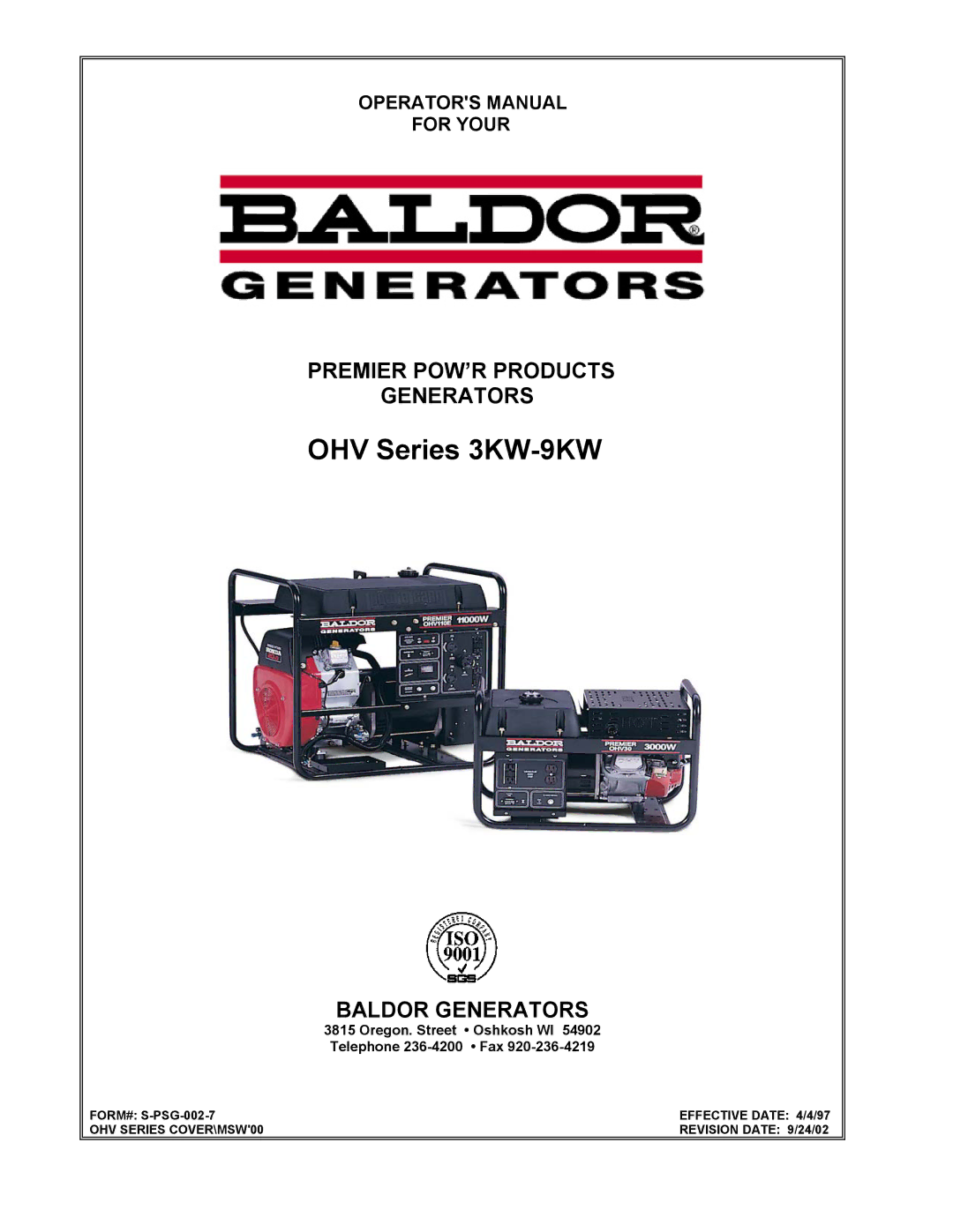 Baldor manual OHV Series 3KW-9KW 