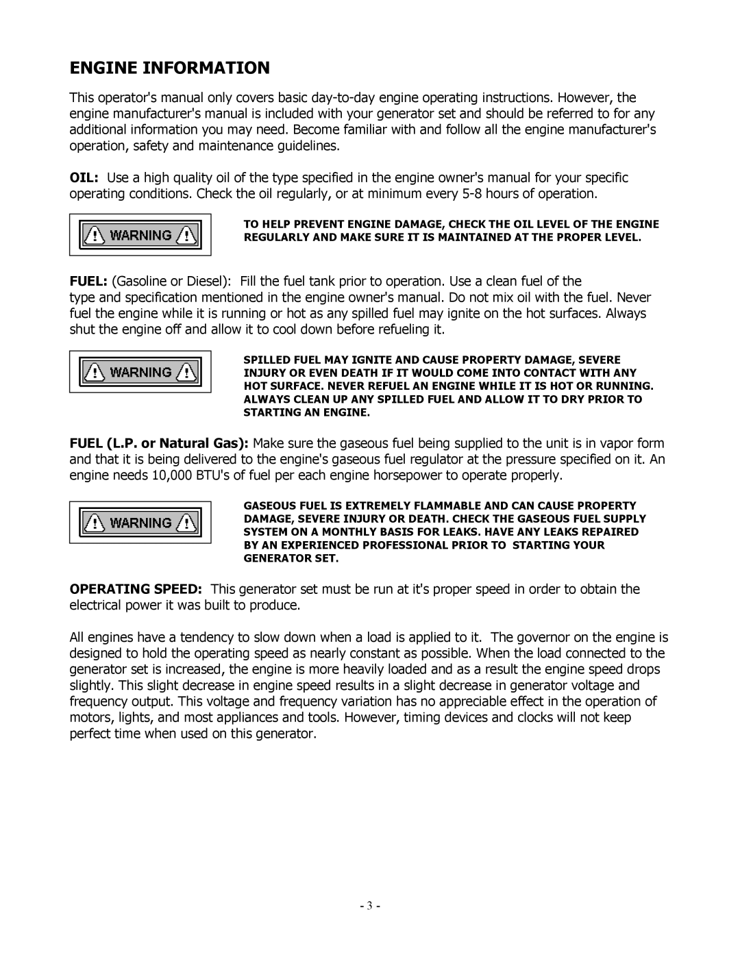 Baldor 3KW-9KW manual Engine Information 