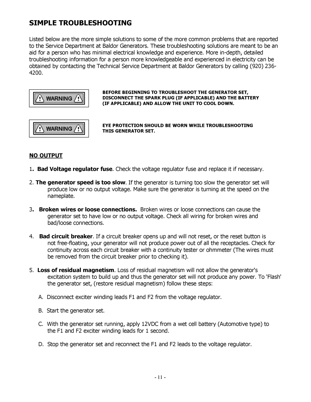 Baldor 3KW-9KW manual Simple Troubleshooting, No Output 