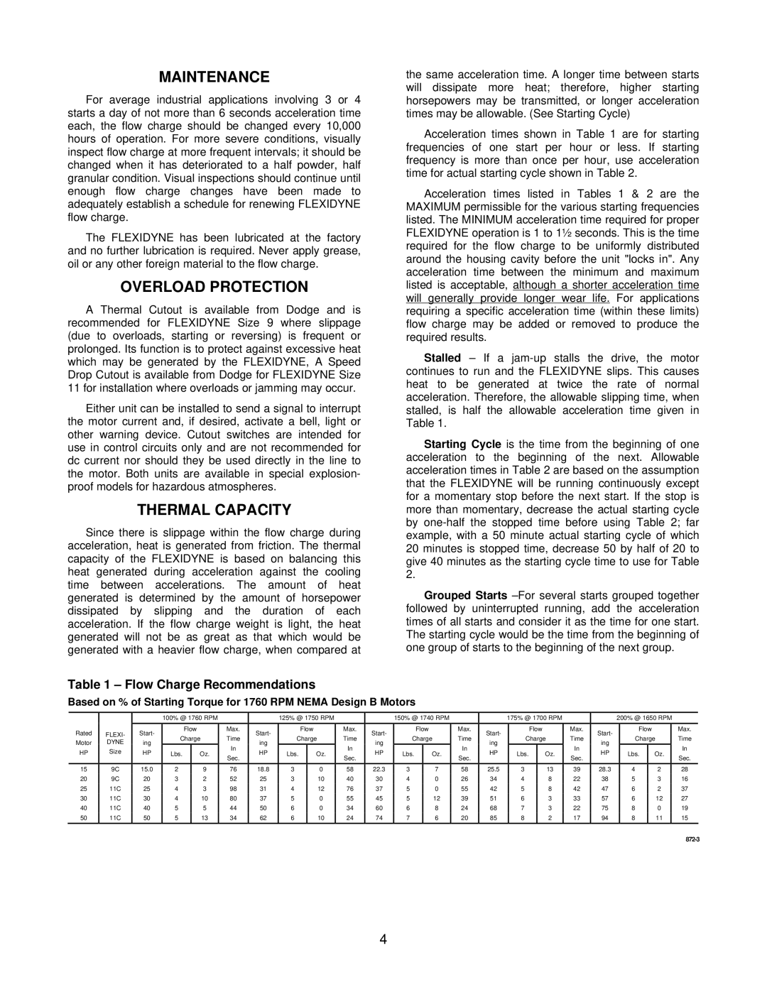 Baldor 9C, 11C instruction manual Maintenance, Overload Protection, Thermal Capacity 