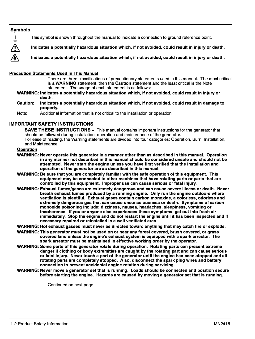 Baldor AE25, AE11, AE10, AE8 Symbols, Important Safety Instructions, Precaution Statements Used In This Manual, Operation 