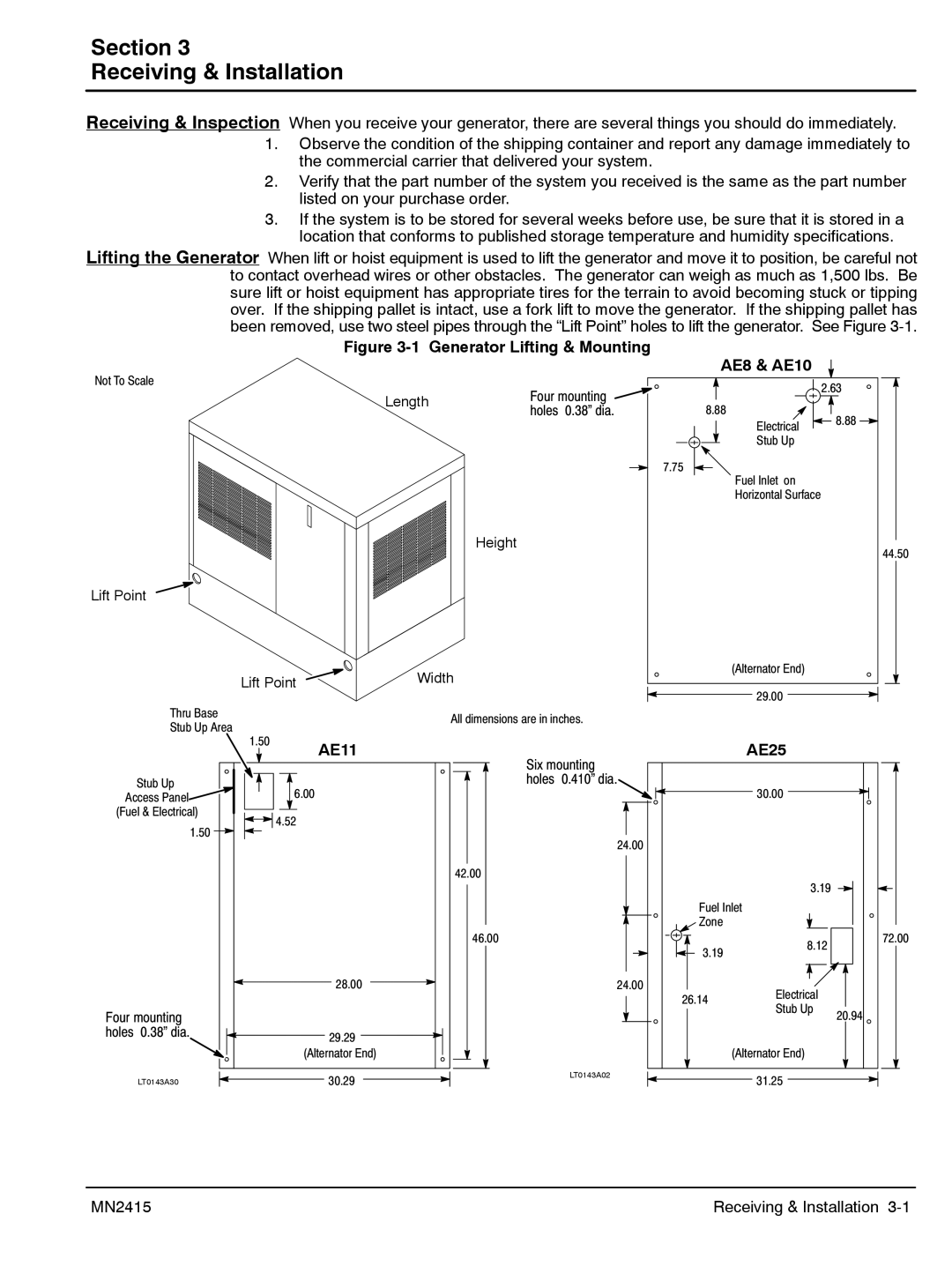 Baldor manual Section Receiving & Installation, AE8 & AE10, AE11, AE25 