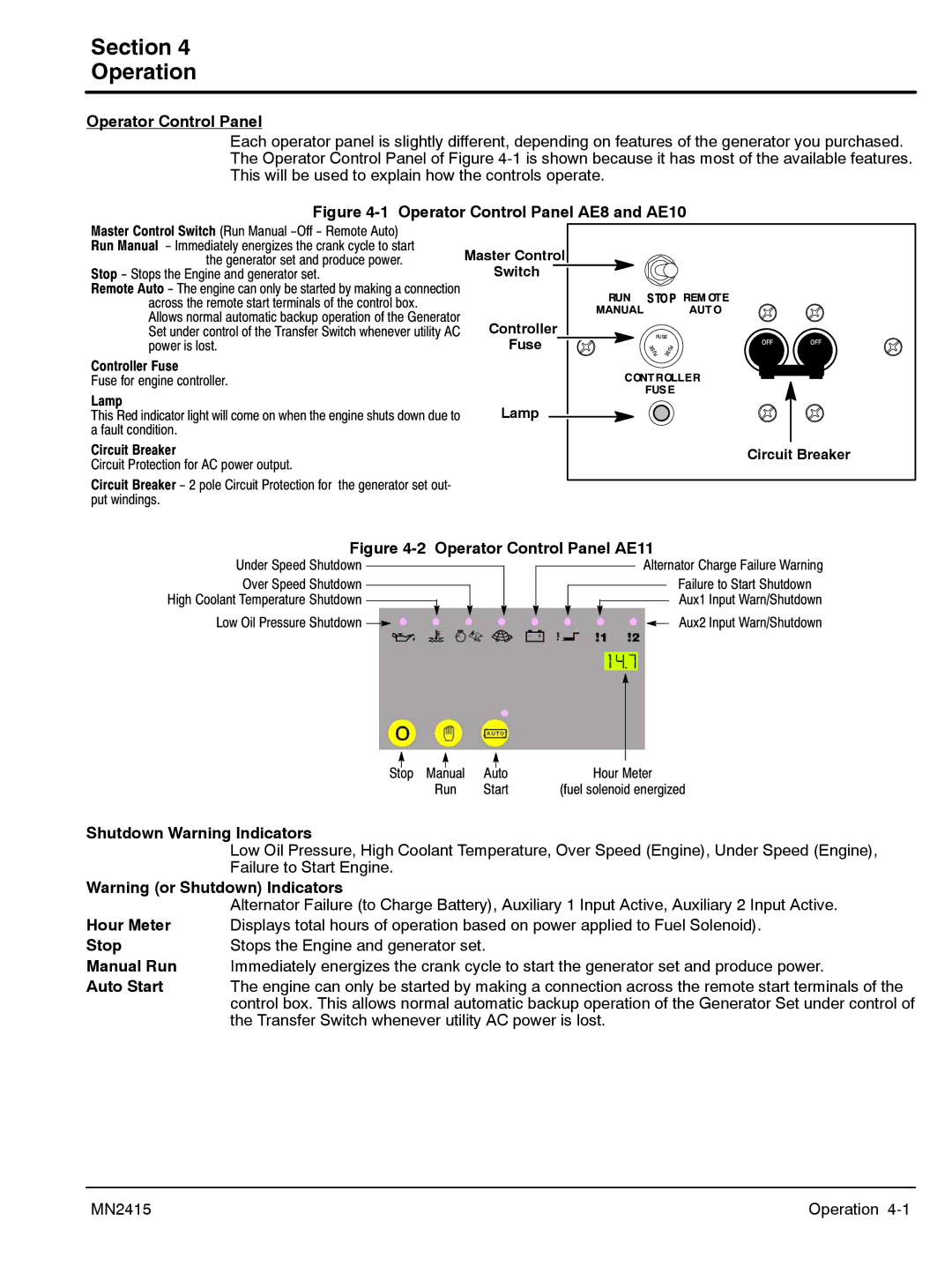 Baldor AE8, AE11, AE10, AE25 manual Section Operation 