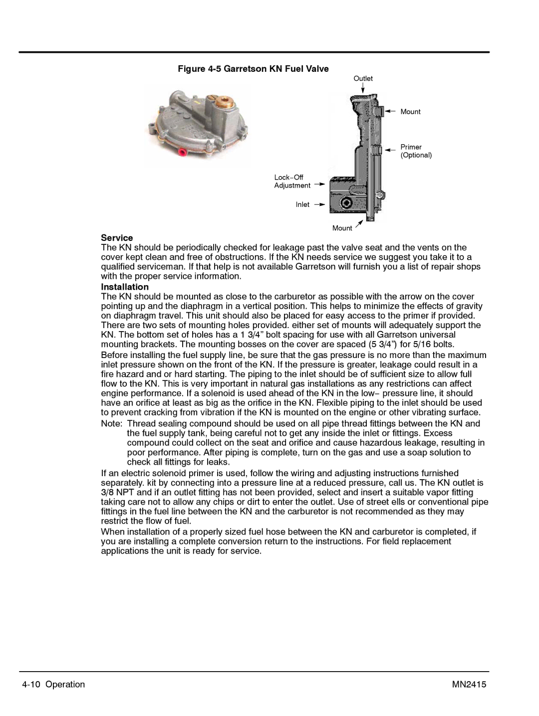 Baldor AE11, AE10, AE25, AE8 manual Garretson KN Fuel Valve, Service 