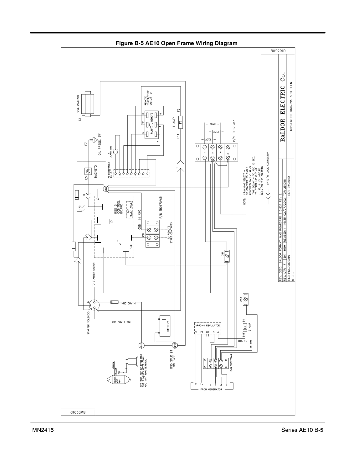 Baldor AE8, AE11, AE25 manual Figure B-5 AE10 Open Frame Wiring Diagram 