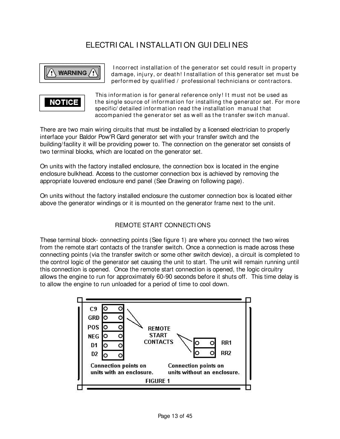 Baldor AE12, Automatic Emergency Pow'r Products manual Electrical Installation Guidelines, Remote Start Connections 