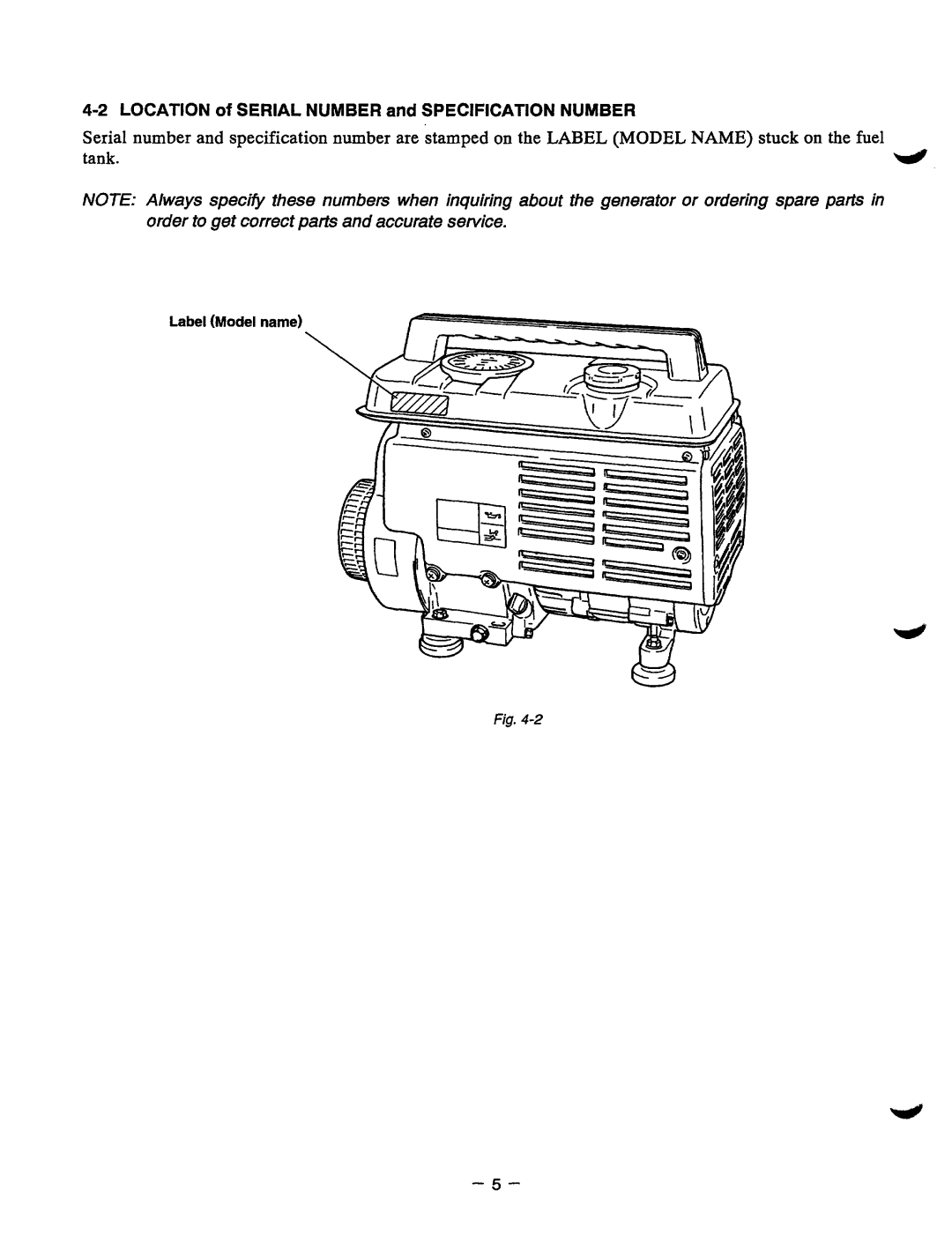 Baldor BALDOR GENERATOR, PC13R manual tank, LOCATION of SERIAL NUMBER and SPECIFICATION NUMBER 