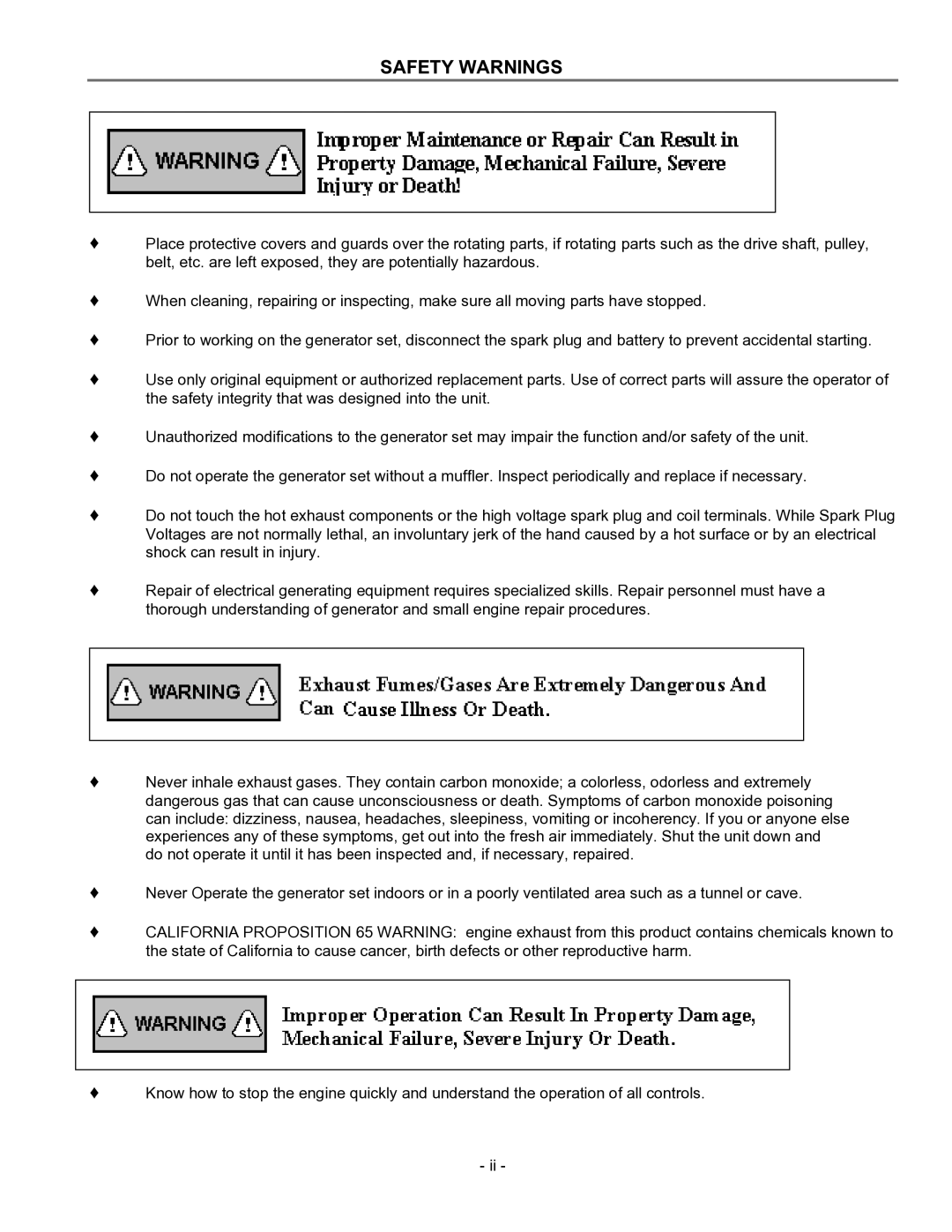 Baldor PC13R, BALDOR GENERATOR manual Safety Warnings 