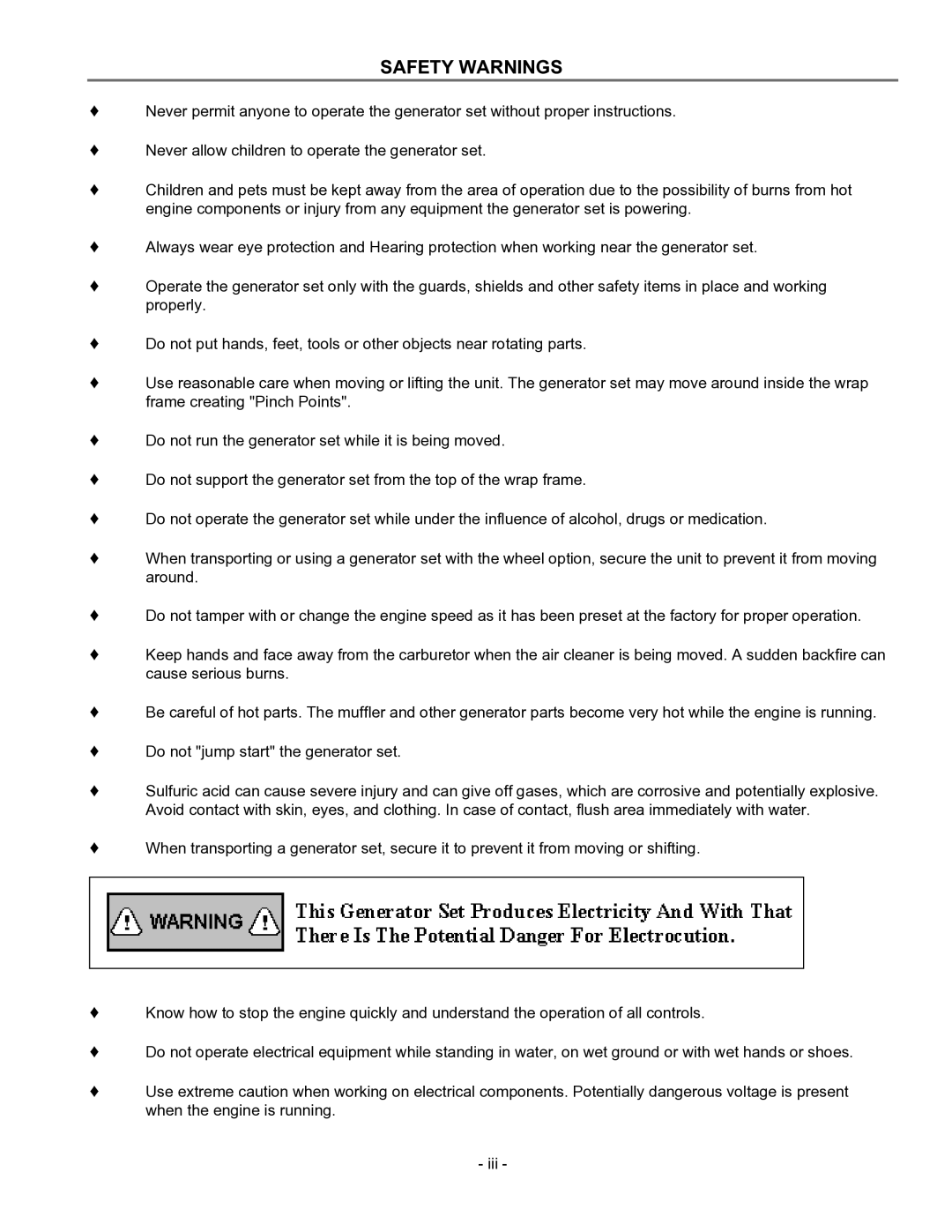 Baldor BALDOR GENERATOR, PC13R manual Safety Warnings 