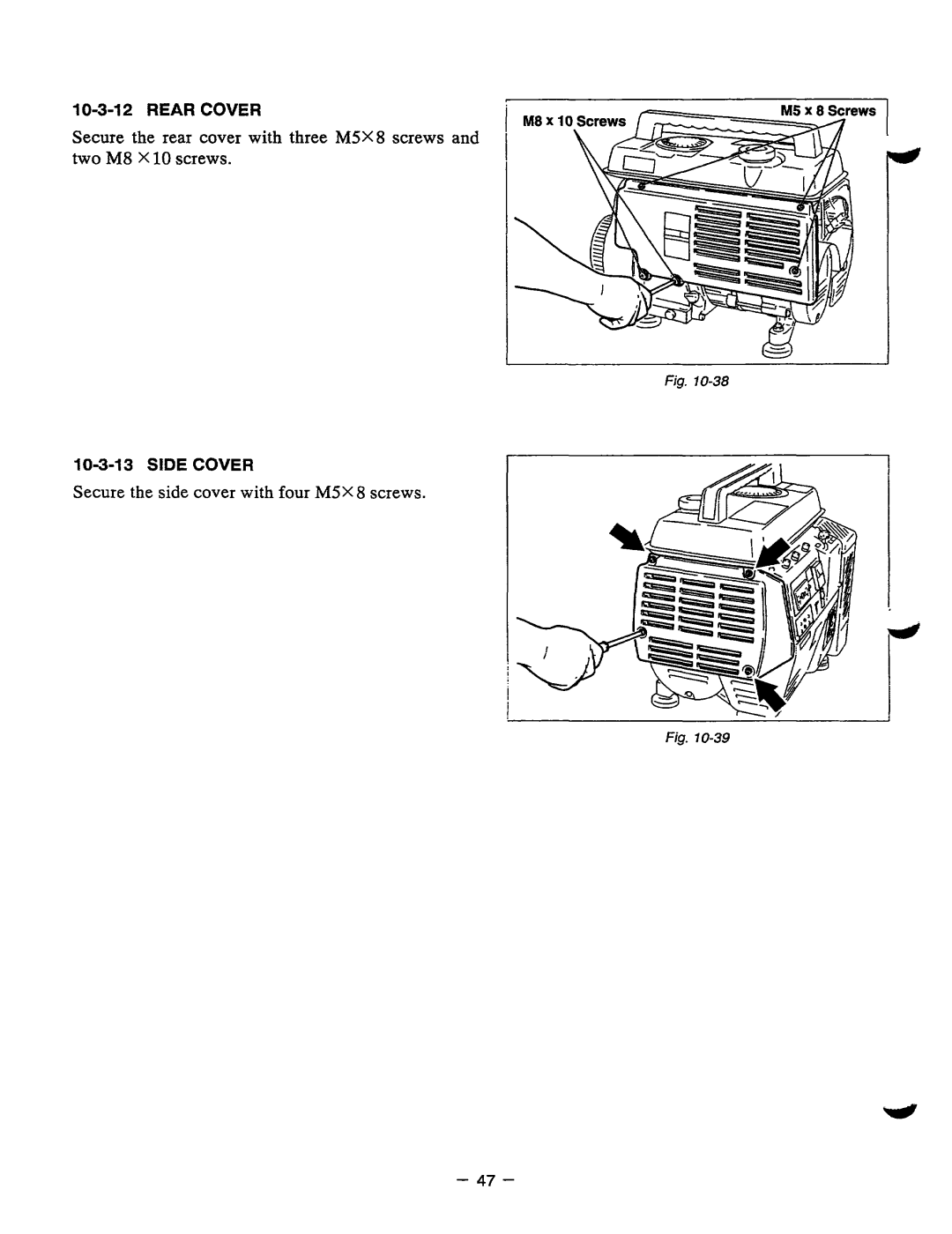 Baldor BALDOR GENERATOR, PC13R manual Secure the side cover with four M5X8 screws 