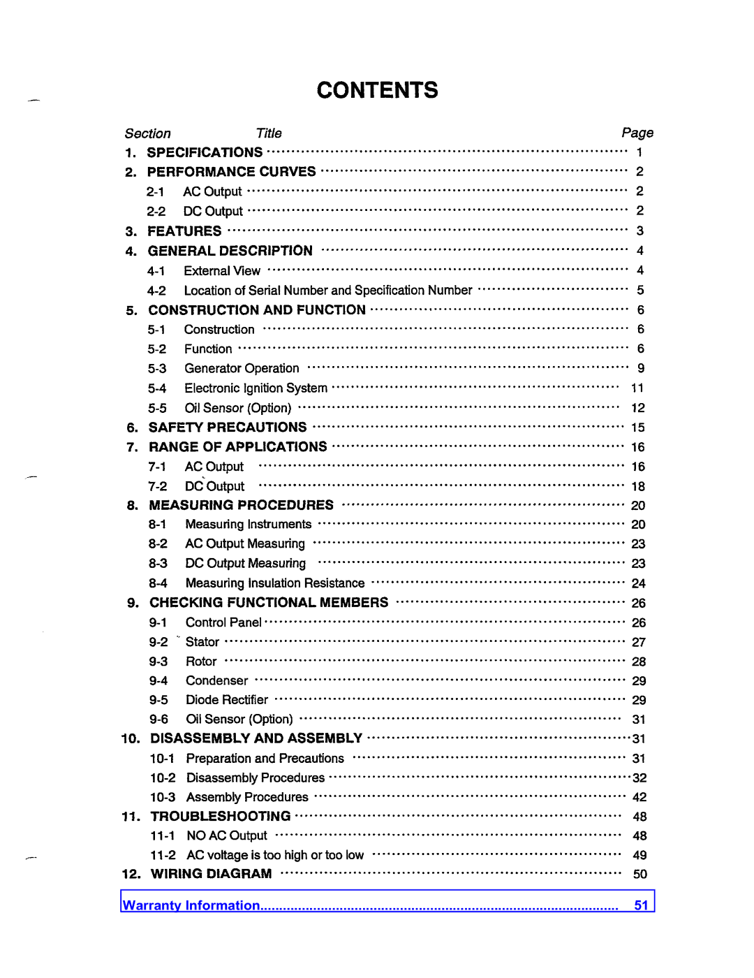 Baldor PC13R, BALDOR GENERATOR manual Section Title 