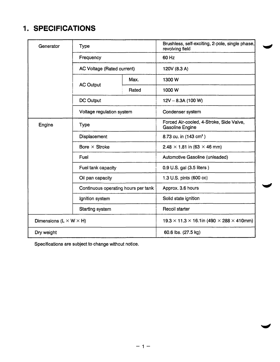 Baldor BALDOR GENERATOR, PC13R manual Specifications 