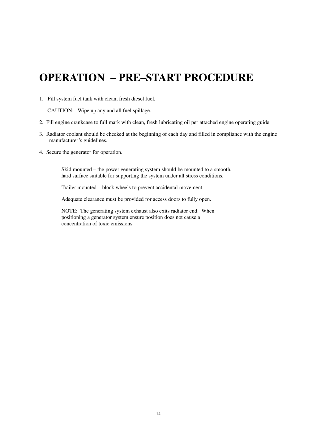 Baldor TS130, BALDOR GENERATORS, TS25, TS45, TS80, TS175 manual Operation PRE-START Procedure 