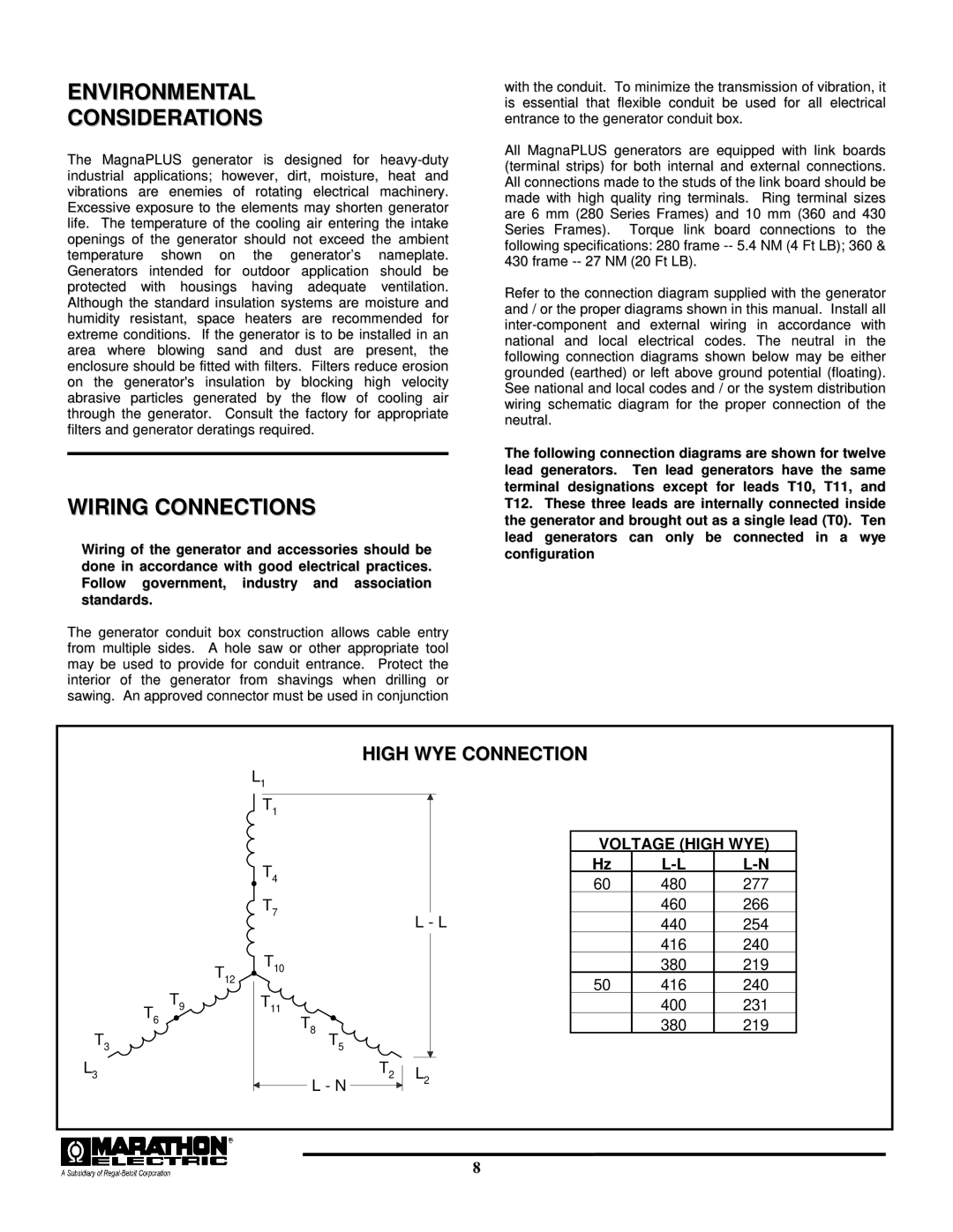 Baldor TS80, BALDOR GENERATORS, TS25, TS45, TS175, TS130 manual Environmental Considerations, Wiring Connections 