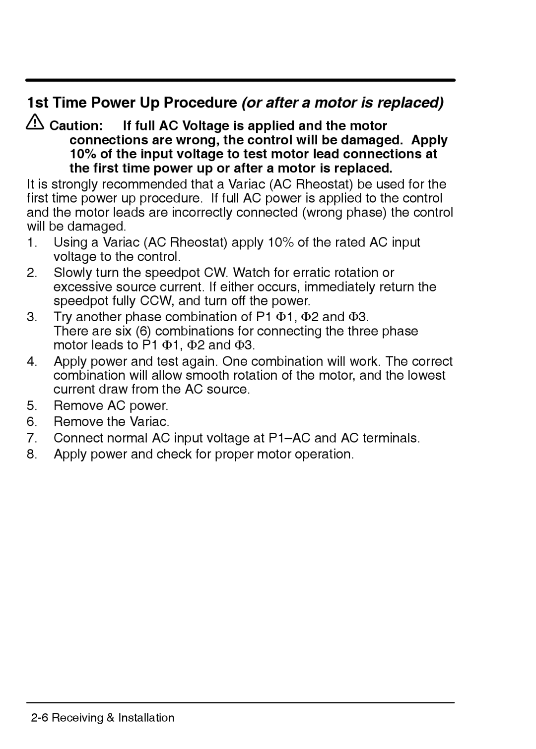 Baldor BSC 7107 DC manual 1st Time Power Up Procedure or after a motor is replaced 