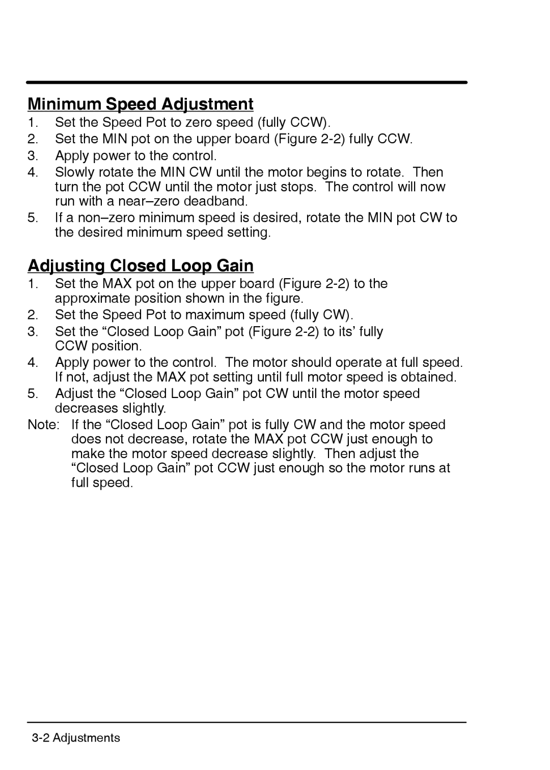 Baldor BSC 7107 DC manual Minimum Speed Adjustment, Adjusting Closed Loop Gain 