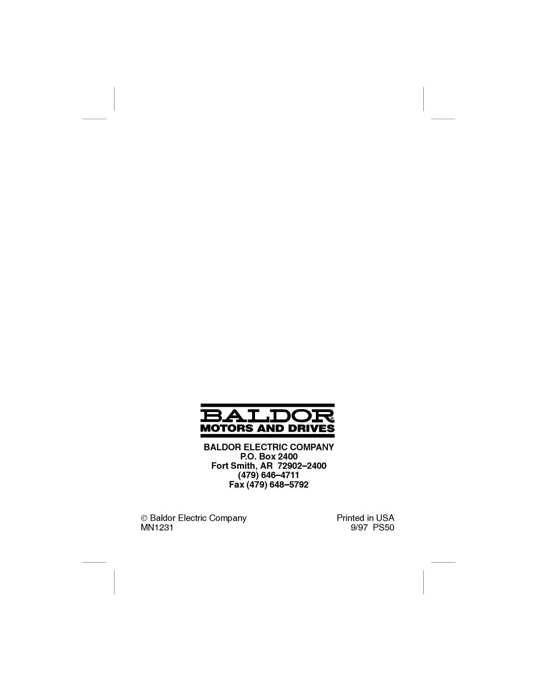 Baldor BSC 7107 DC manual Box Fort Smith, AR 479 Fax 479 