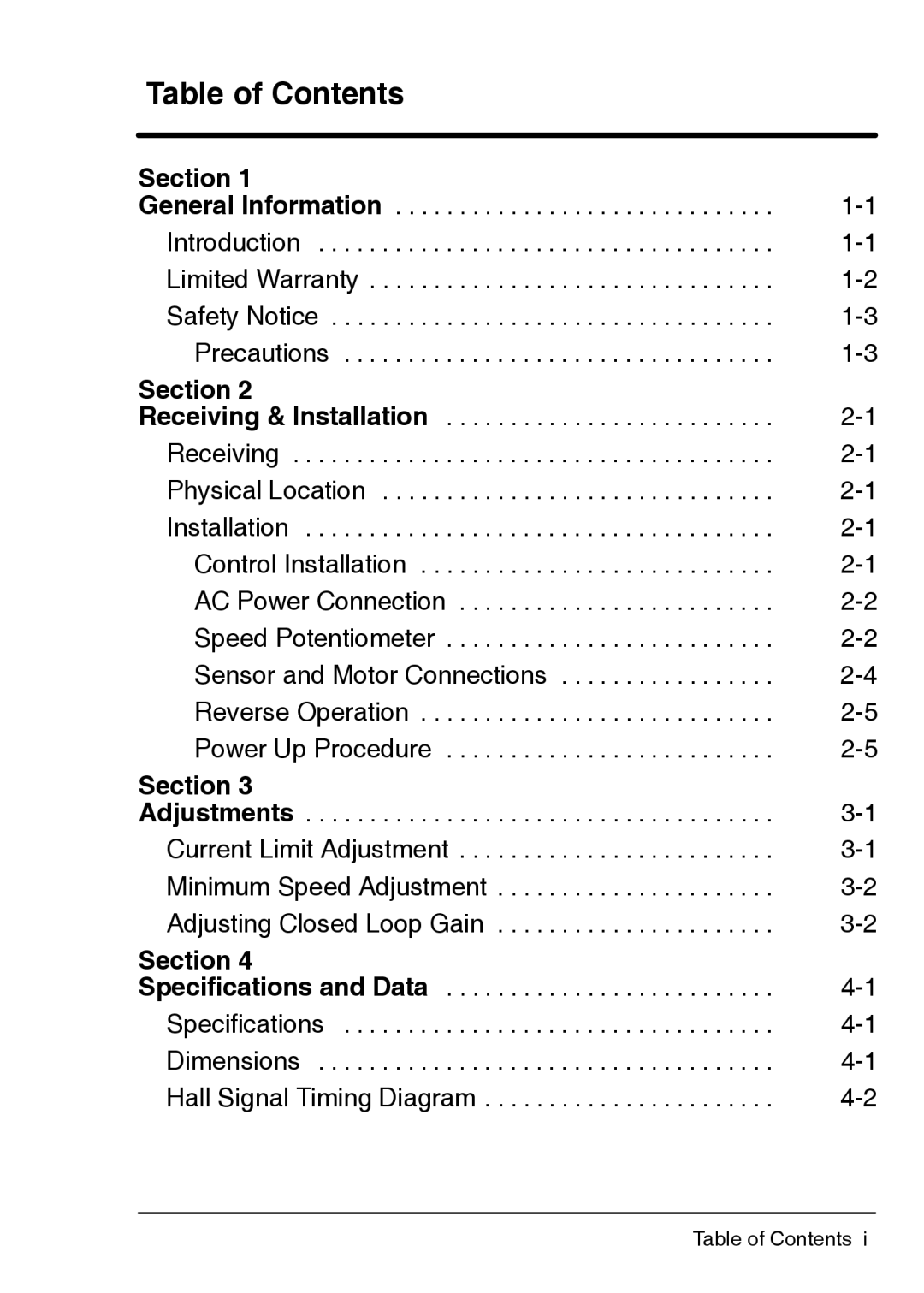 Baldor BSC 7107 DC manual Table of Contents 