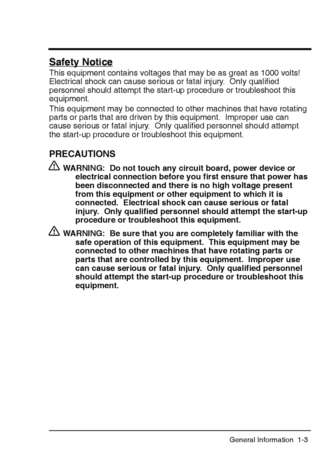 Baldor BSC 7107 DC manual Safety Notice, Precautions 