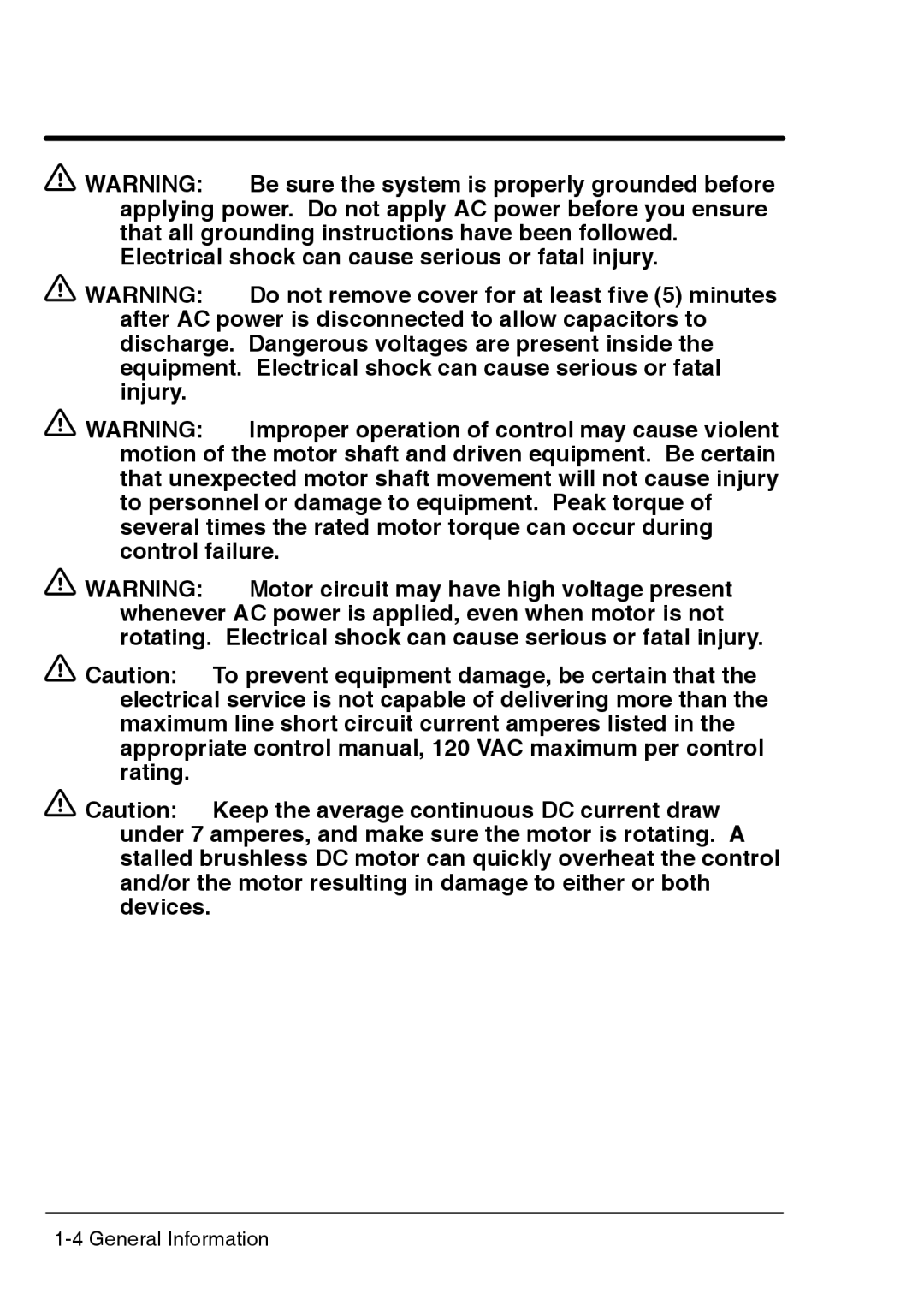 Baldor BSC 7107 DC manual Be sure the system is properly grounded before 