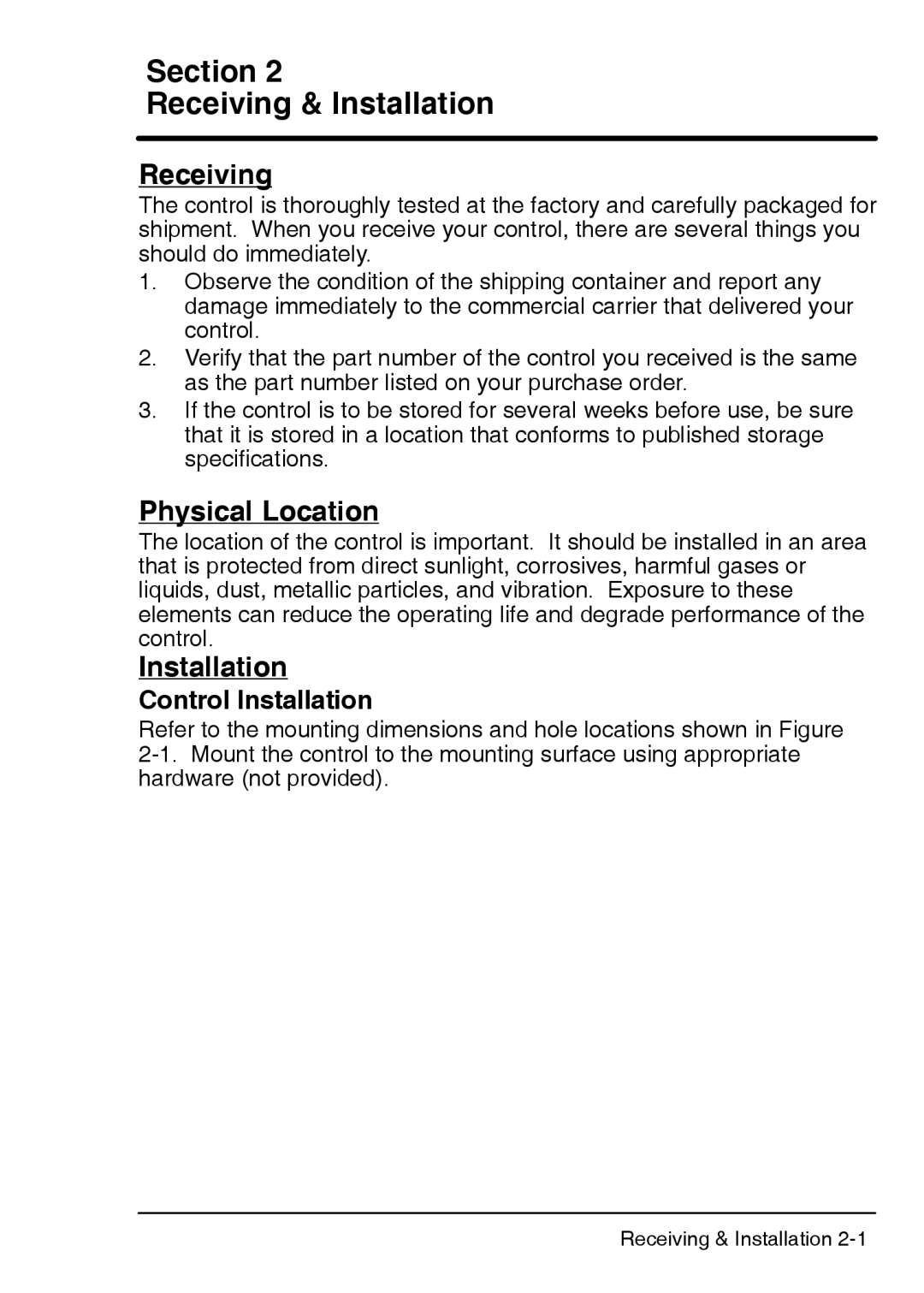 Baldor BSC 7107 DC manual Section Receiving & Installation, Physical Location, Control Installation 