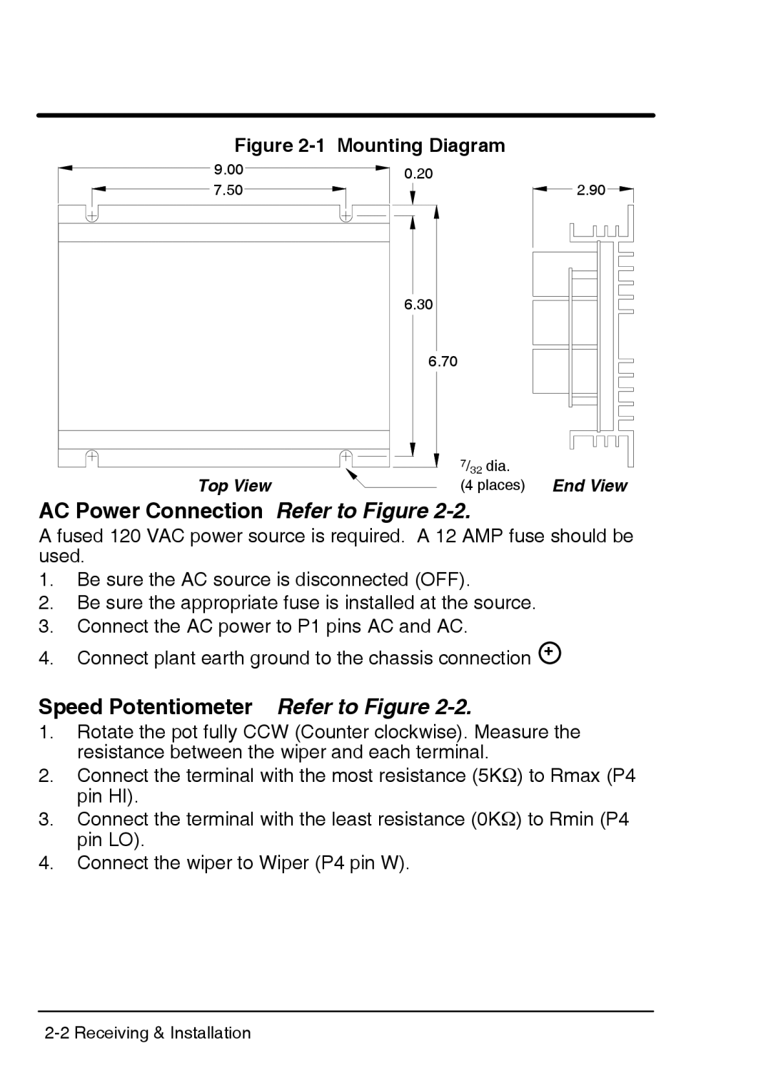 Baldor BSC 7107 DC manual AC Power Connection Refer to Figure, Speed Potentiometer Refer to Figure 