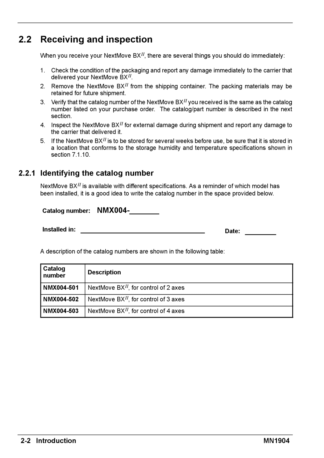 Baldor BXII installation manual Receiving and inspection, Installed, Identifying the catalog number 