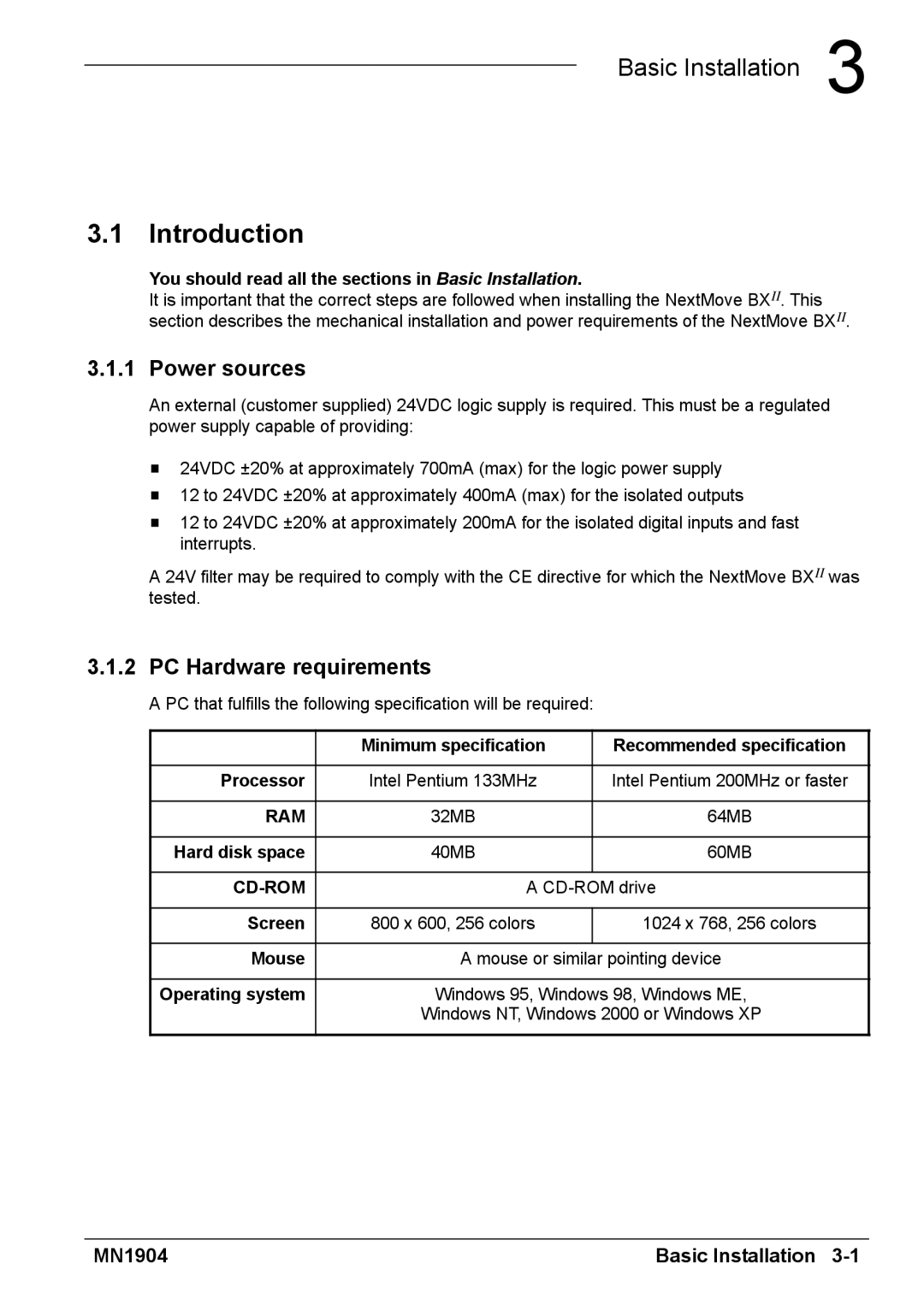 Baldor BXII installation manual Introduction, Power sources, PC Hardware requirements 