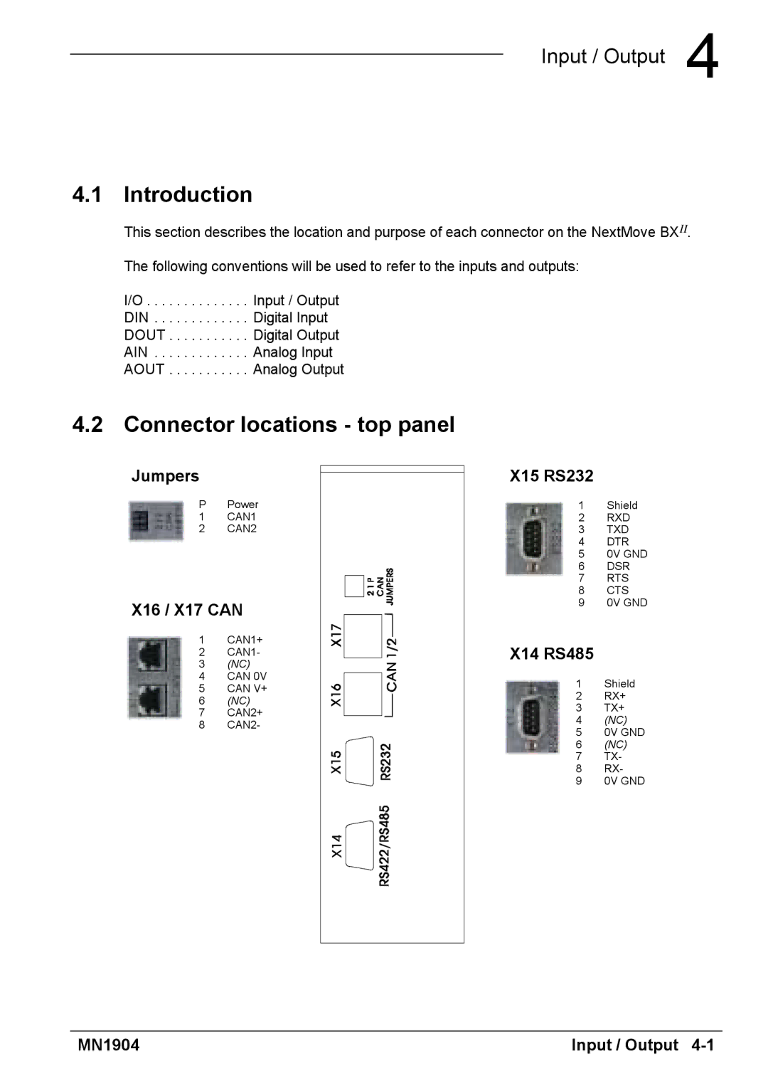 Baldor BXII installation manual Introduction, Connector locations top panel 