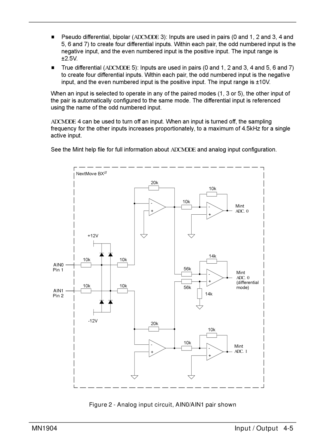 Baldor BXII installation manual Analog input circuit, AIN0/AIN1 pair shown 