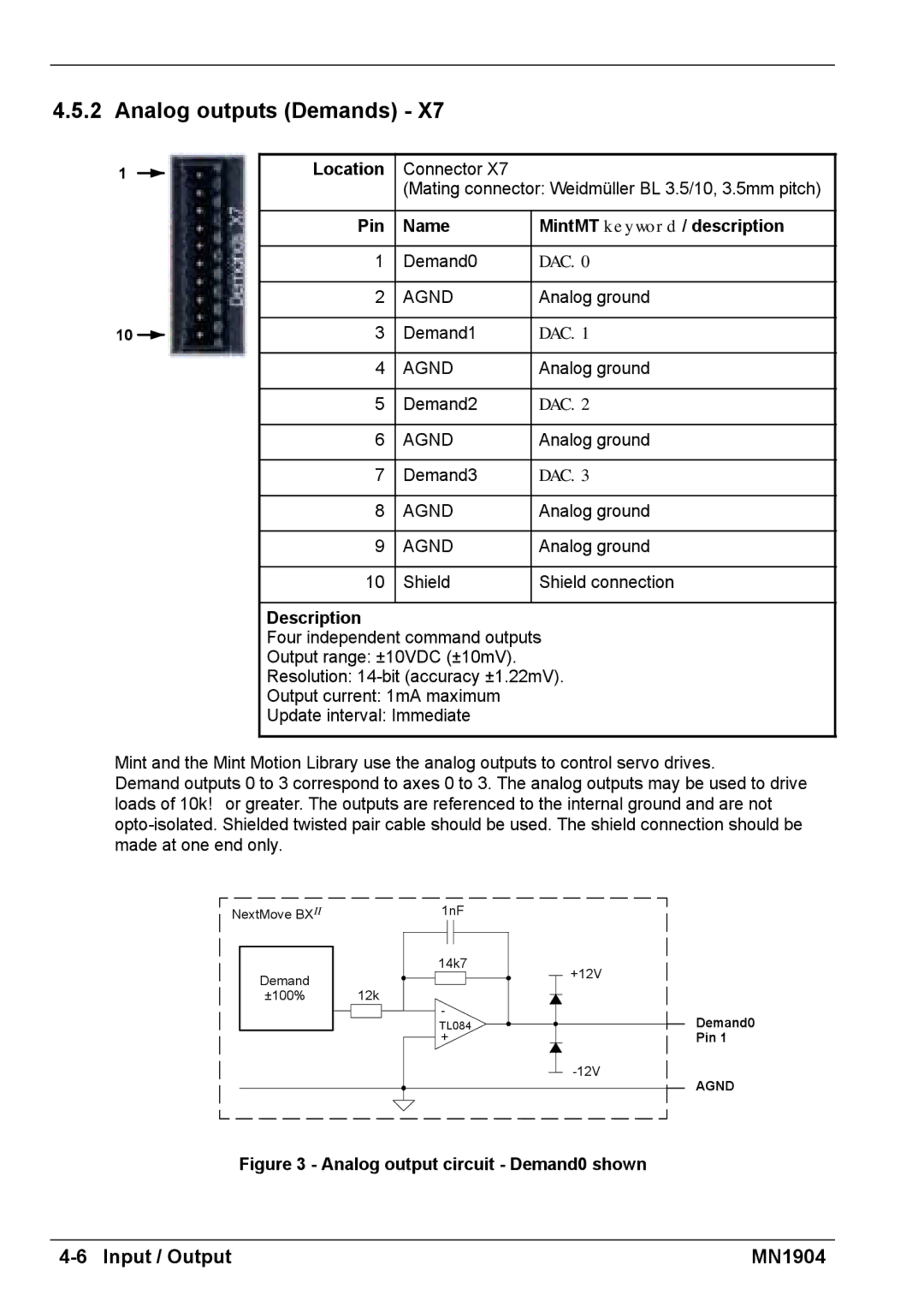 Baldor BXII installation manual Analog outputs Demands, Analog output circuit Demand0 shown 