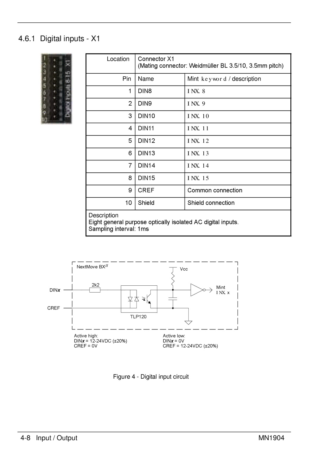 Baldor BXII installation manual Digital inputs, Pin Name Mint keyword / description 