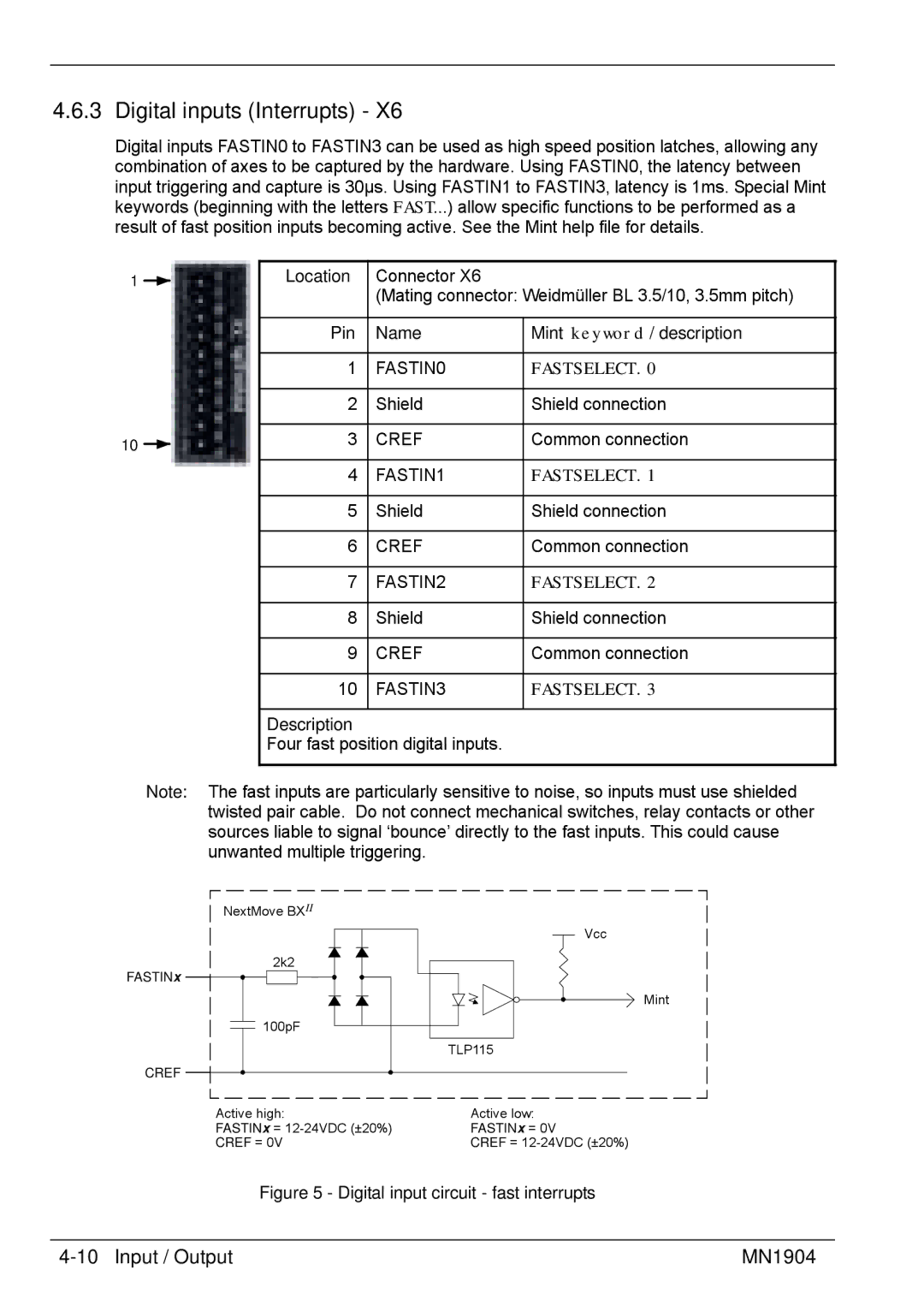 Baldor BXII installation manual Digital inputs Interrupts, Digital input circuit fast interrupts 