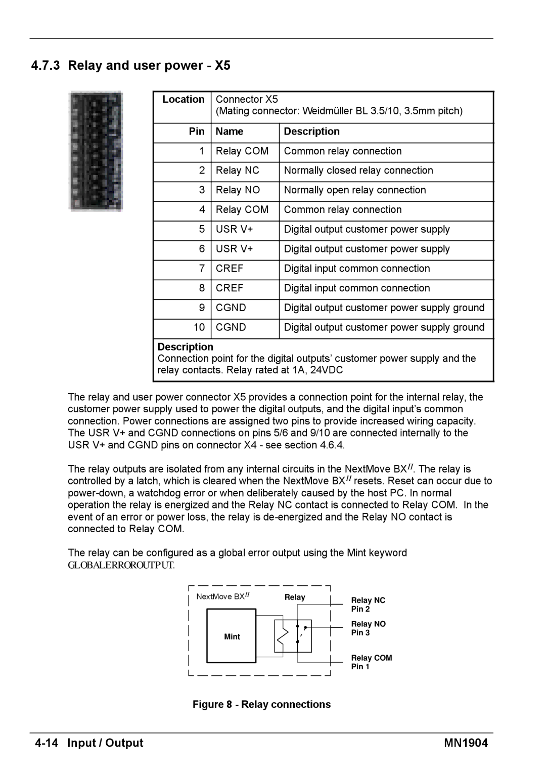 Baldor BXII installation manual Relay and user power, Relay connections 