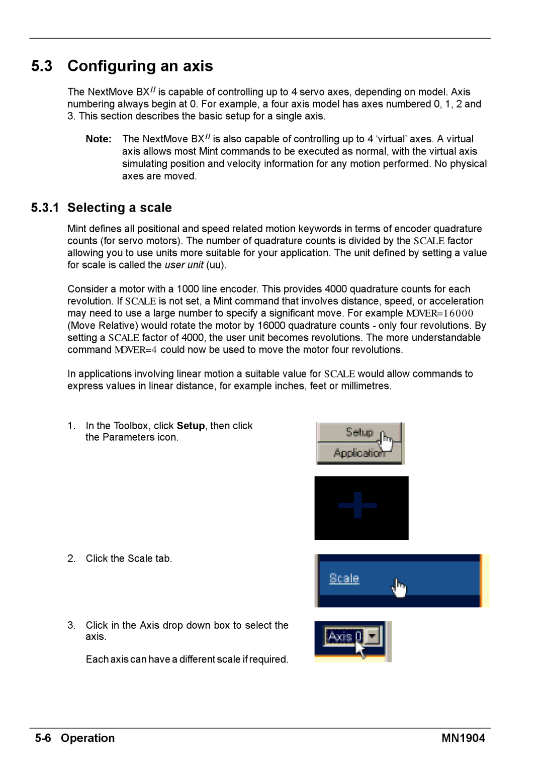 Baldor BXII installation manual Configuring an axis, Selecting a scale 