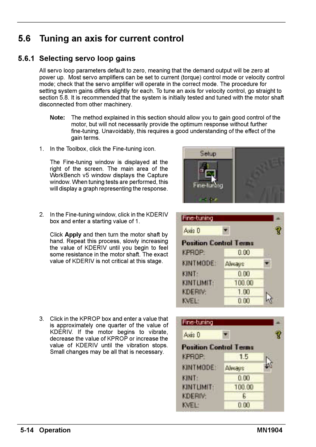 Baldor BXII installation manual Tuning an axis for current control, Selecting servo loop gains 