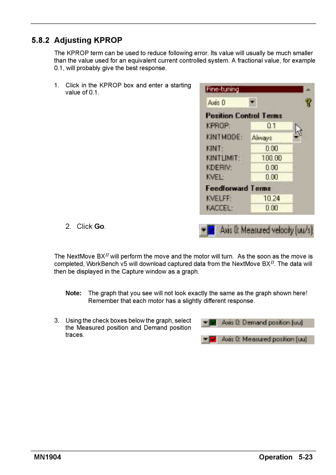 Baldor BXII installation manual Adjusting Kprop, Click Go 