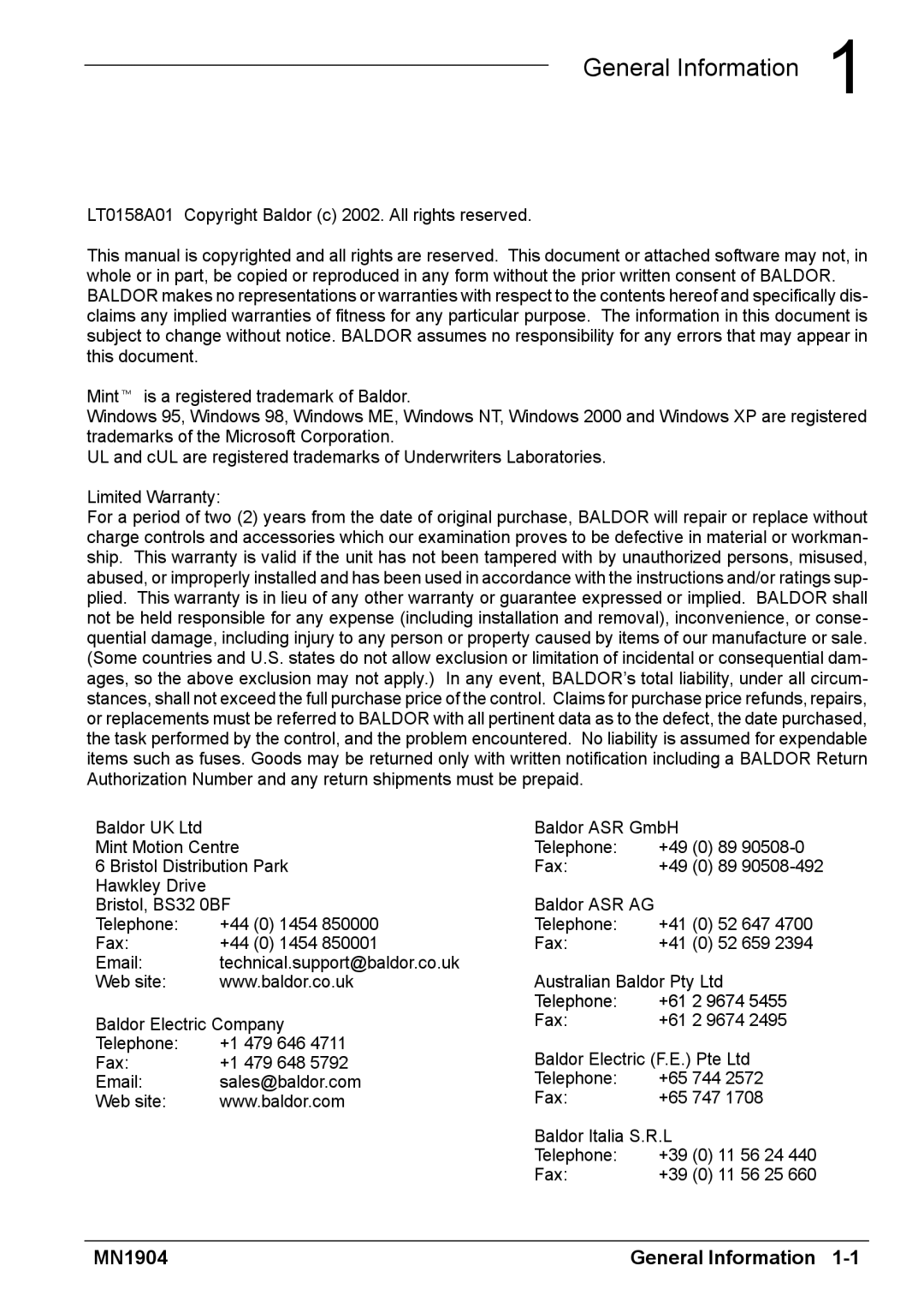 Baldor BXII installation manual General Information 