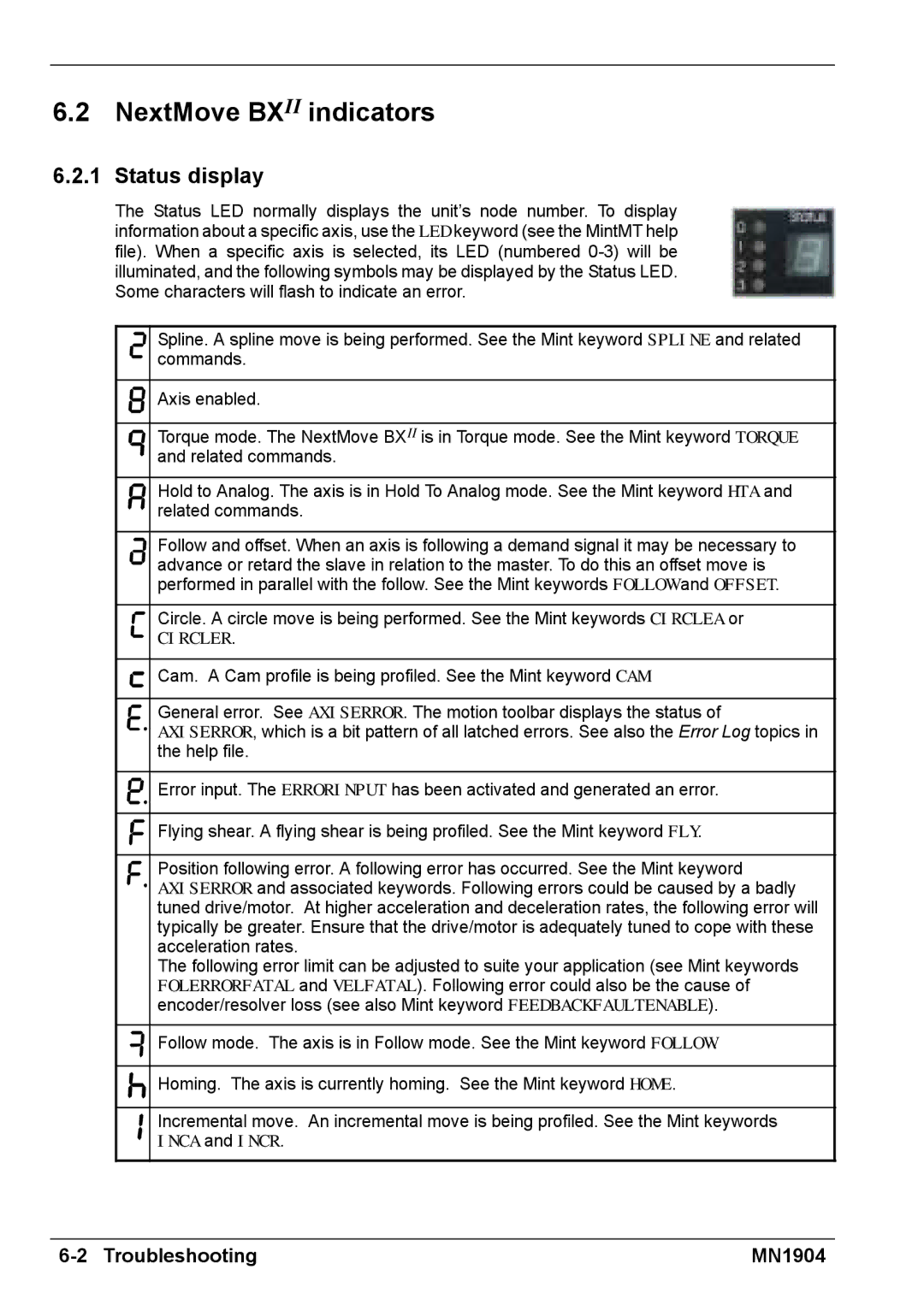 Baldor BXII installation manual NextMove Bxii indicators, Status display 