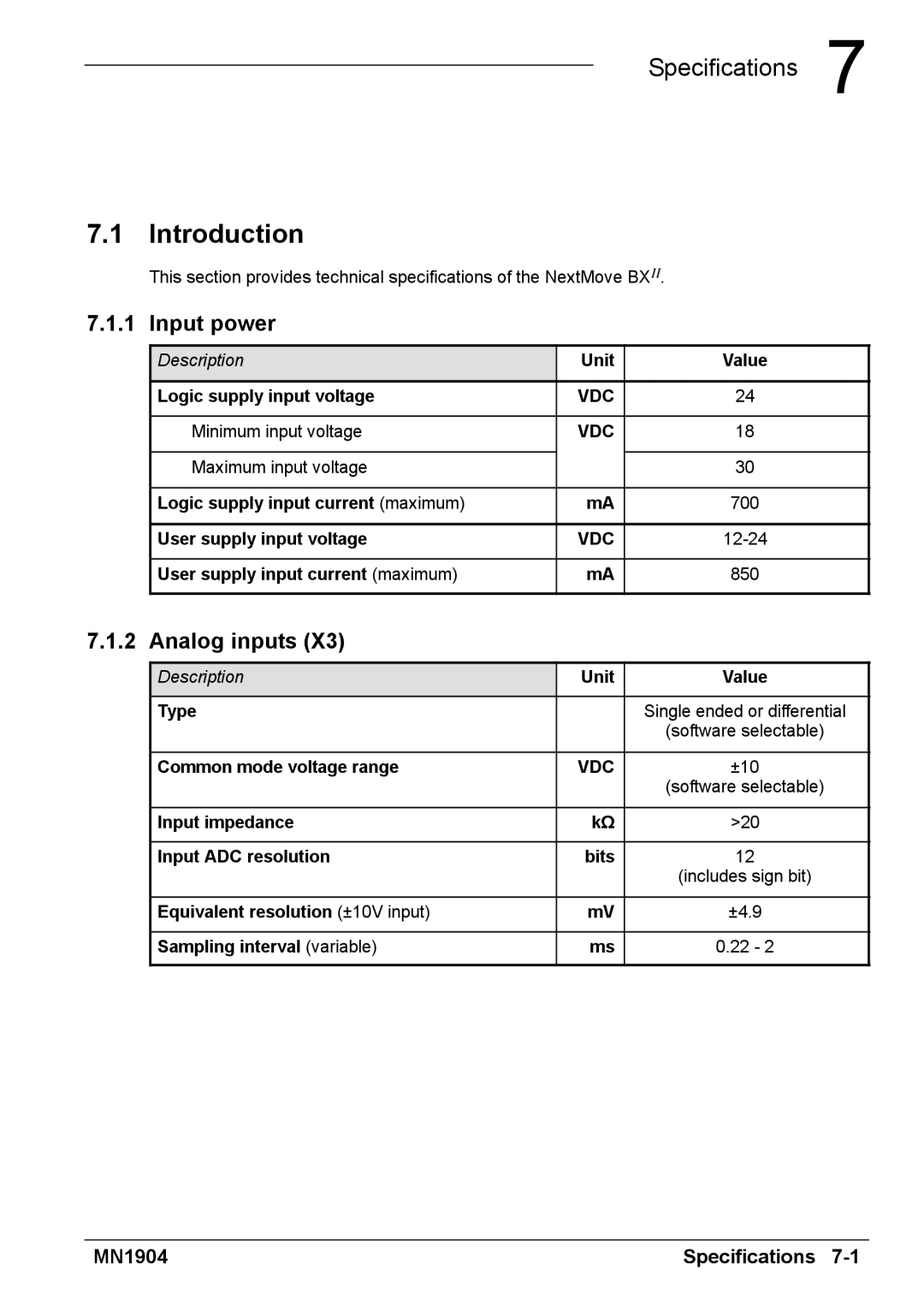 Baldor BXII installation manual Input power, Description 