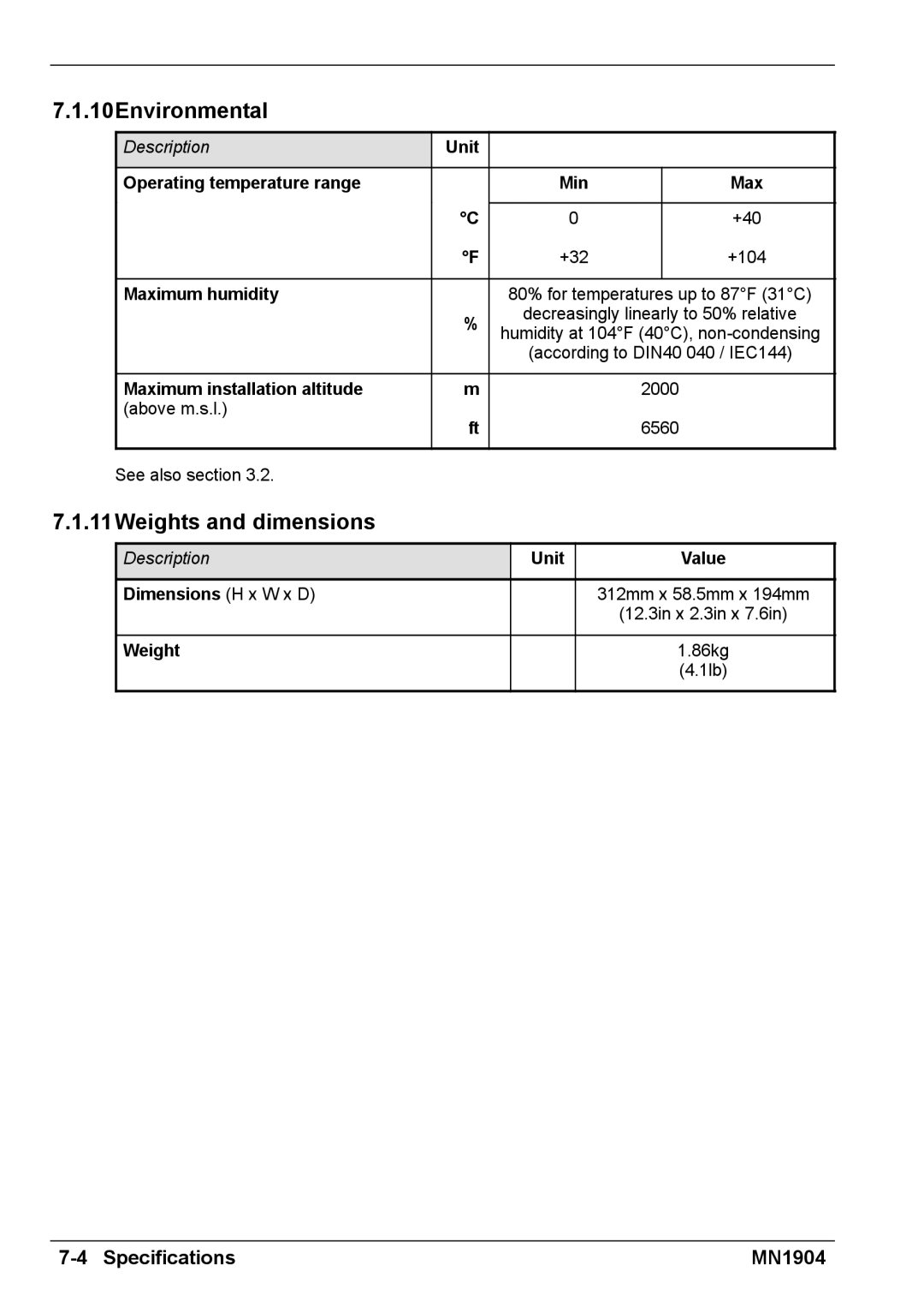 Baldor BXII installation manual 10Environmental, 11Weights and dimensions 