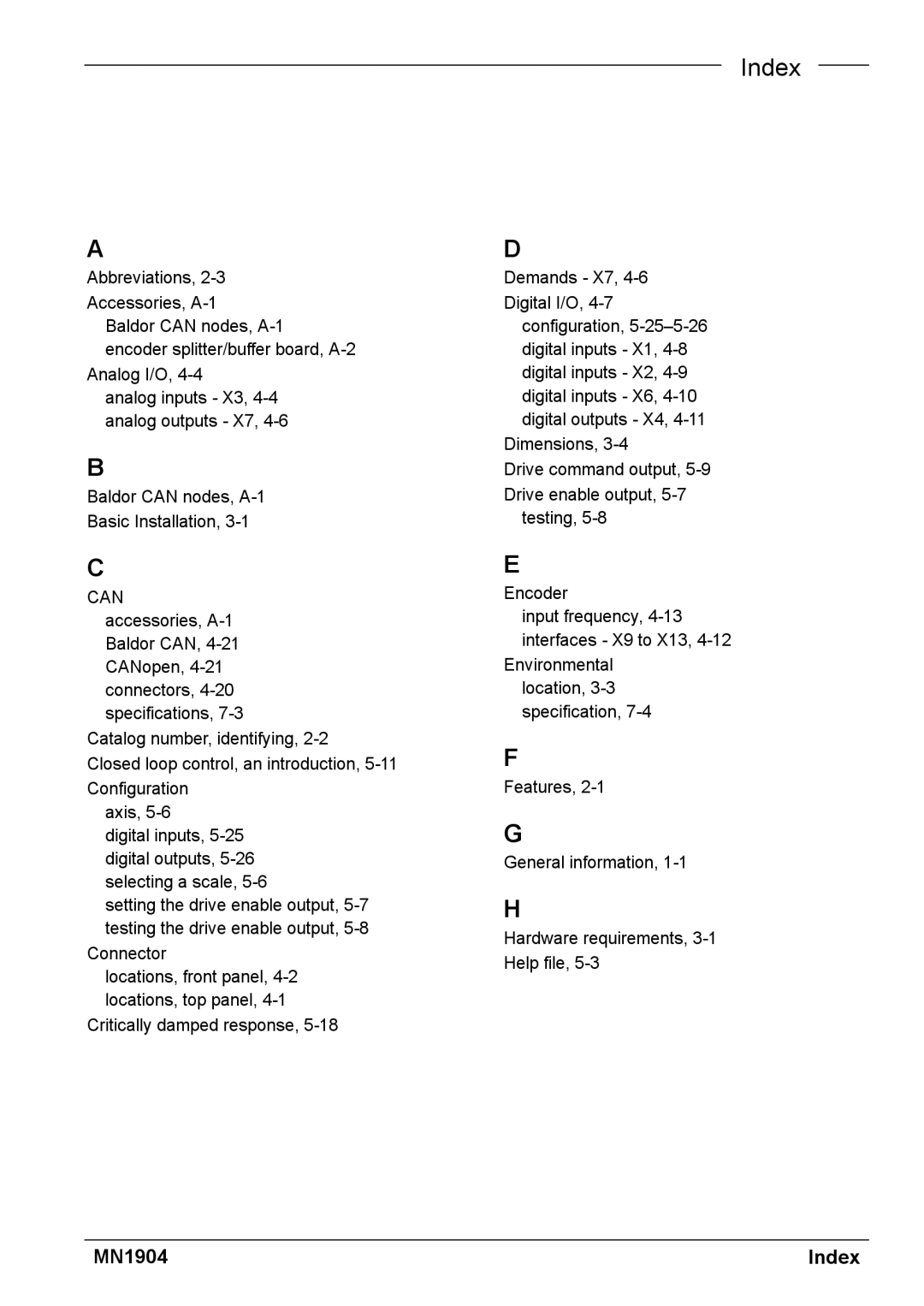 Baldor BXII installation manual Index 