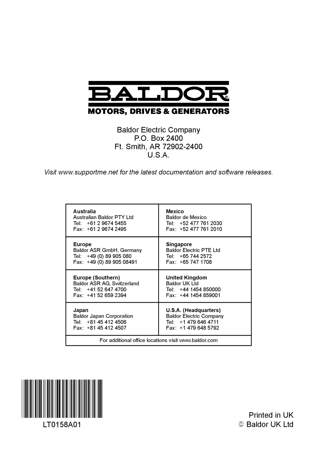 Baldor BXII installation manual LT0158A01 