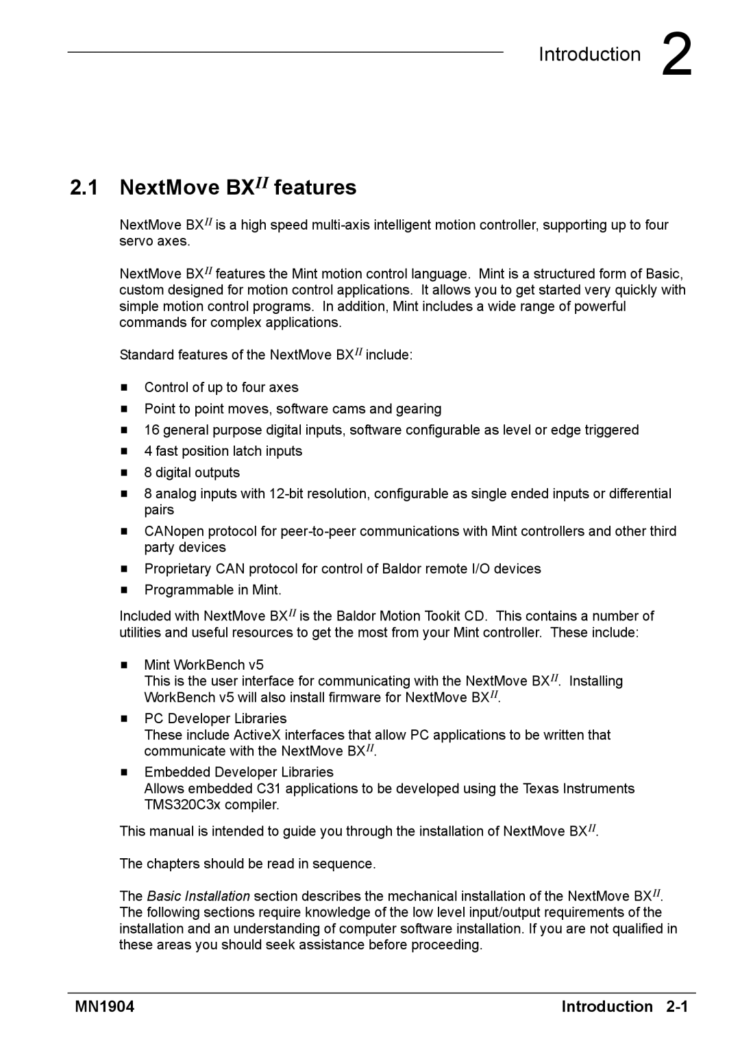 Baldor BXII installation manual NextMove Bxii features 