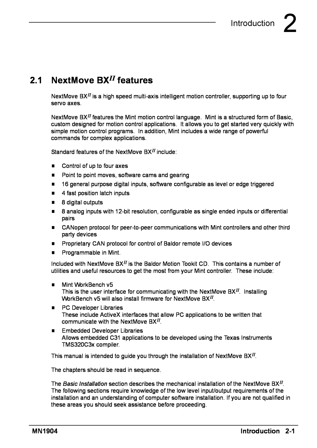 Baldor installation manual NextMove BXII features, Introduction 
