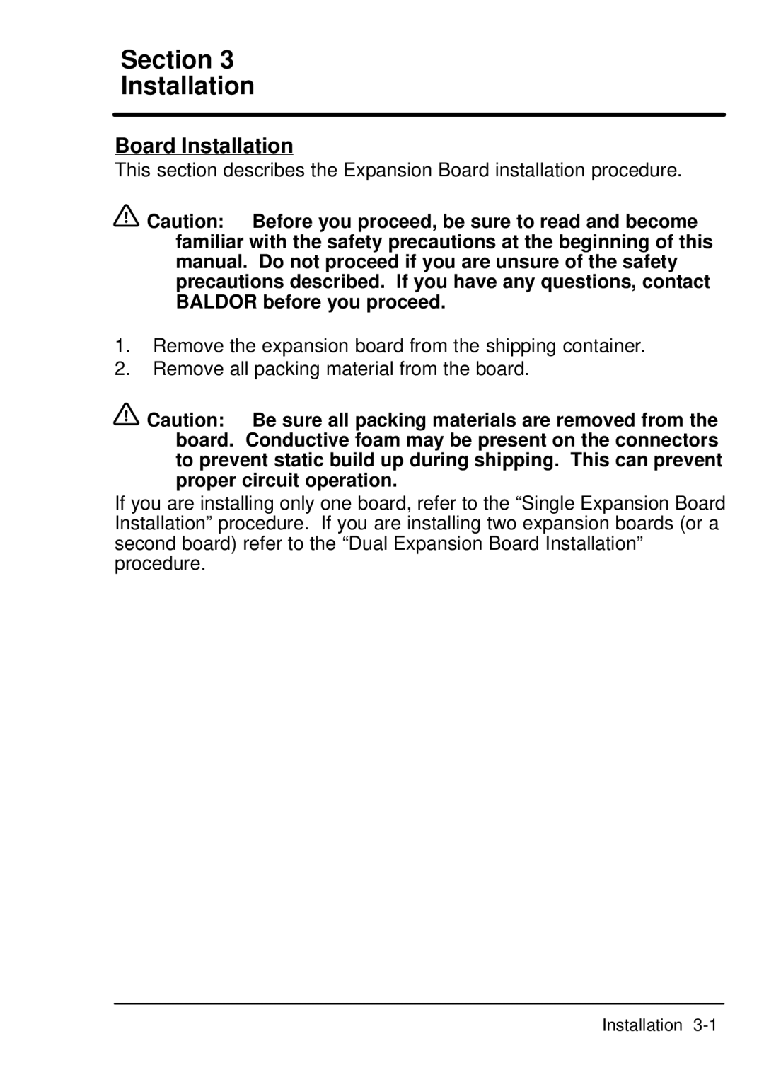 Baldor EXB013A01, Device Net Expansion Board manual Section Installation, Board Installation 